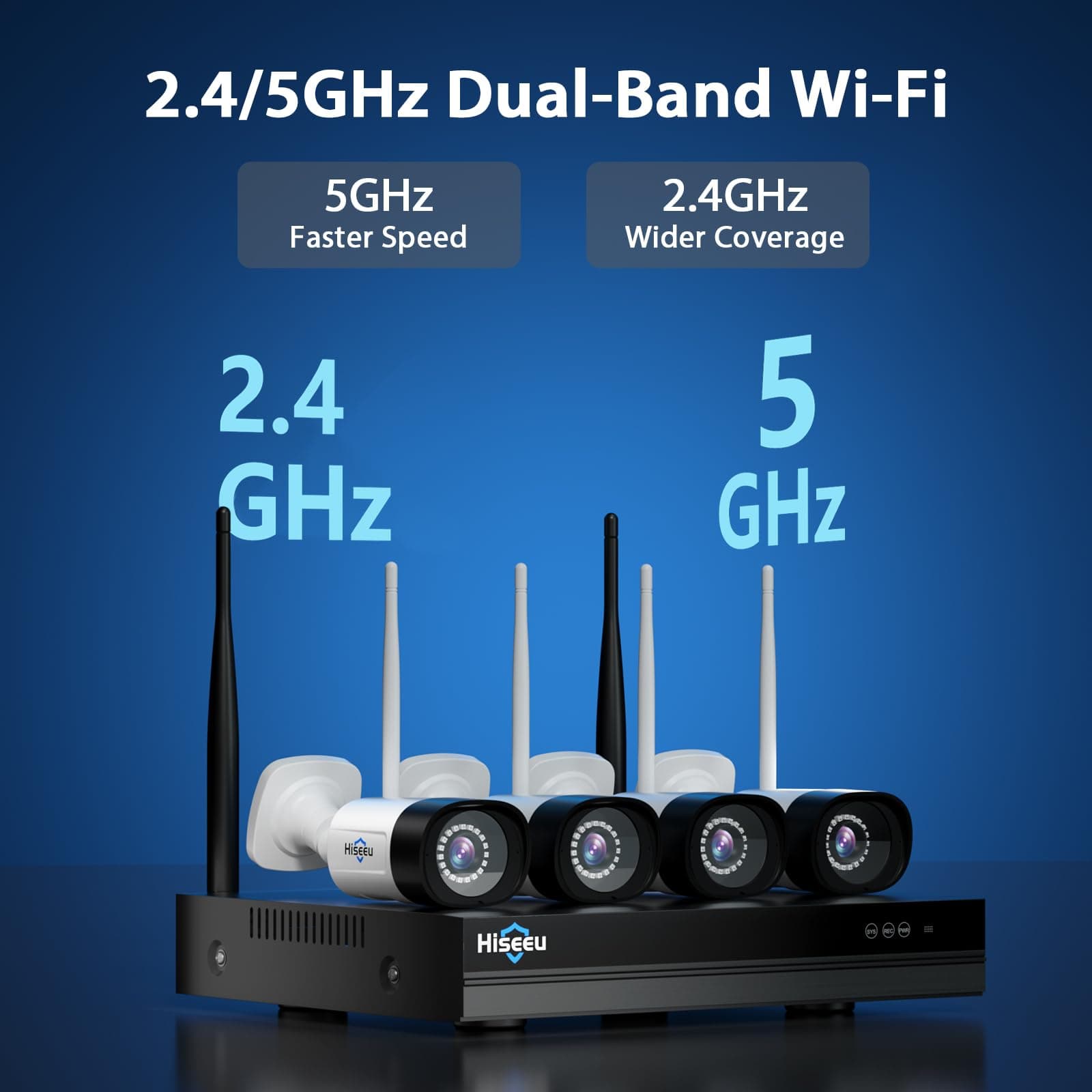 Hiseeu - Outdoor 5MP WiFi Security Camera System, Camera Surveillance System, Color Night Vision, Two-Way Audio, 3TB Hard Drive, 24/7 Recordings, Up to 16