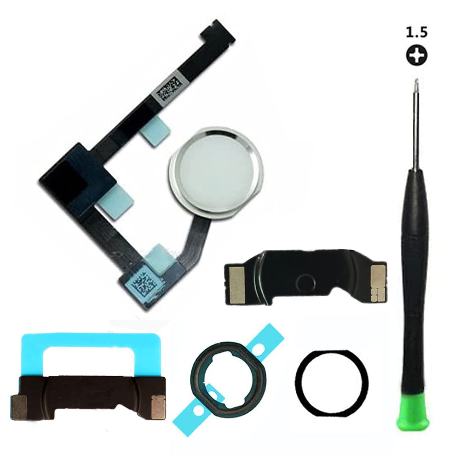 TPhaelayWhite Home Button Replacement Compatible with iPad Mini 4 7.9”/Air 2 9.7”/Pro 12.9 1st Gen 2015 Incl Flex Ribbon Cable Connector and Screwdriver (Silver Ring)