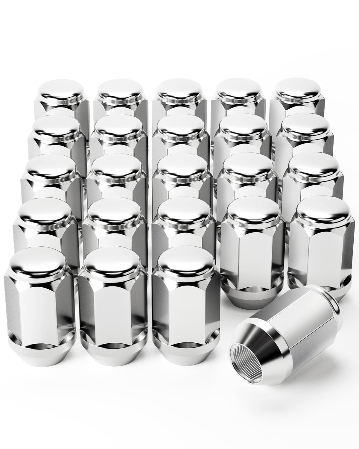 24 Chrome Lug Nuts 1/2-20, 1.4" Tall, for JEEP 93-17 Grand Cherokee & 07-18 JK Wrangler & 02-12 Liberty, FORD 83-12 Ranger & 87-14 Mustang & 91-18 Explorer, DODGE 87-04 Dakota & 98-03 Durango