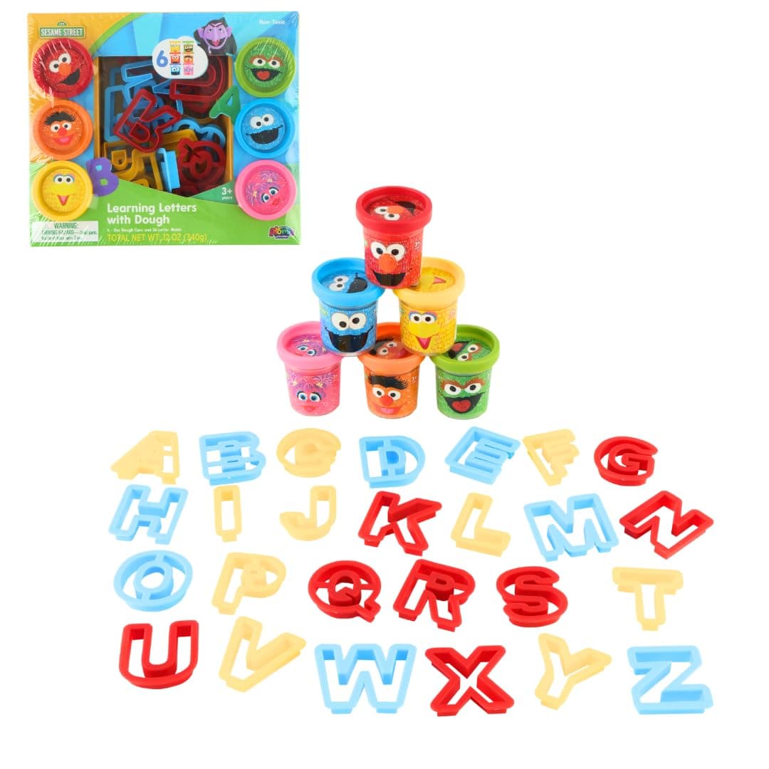 Sesame Street Learning Letters with Dough, Includes 8 1oz cans of Sesame Street Dough and 26 Letter Molds, Gift for Kids, Fun and Educational