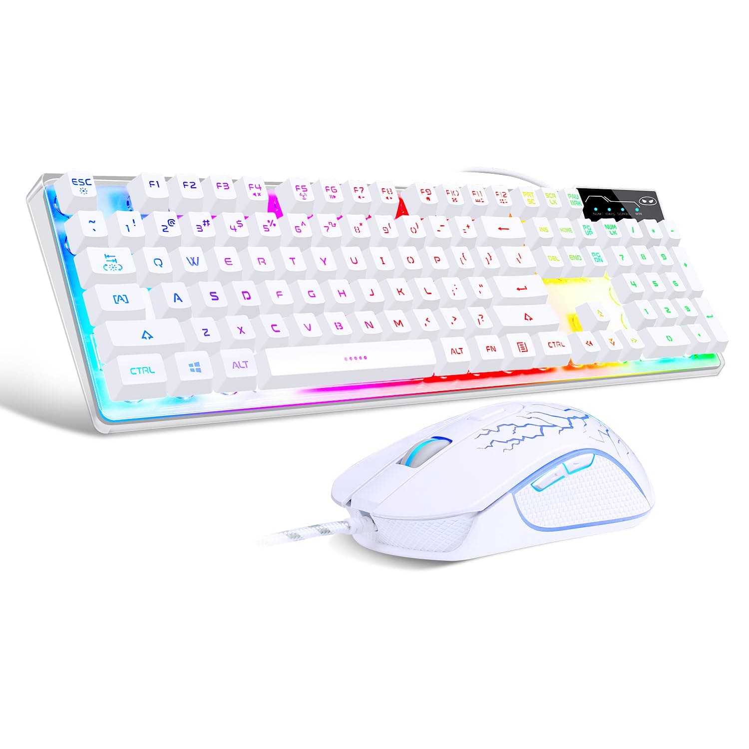 Gaming Wired Keyboard and Mouse Combo, K1 LED Rainbow Backlit Keyboard with 104 Key Computer PC Gaming Keyboard for PC/Laptop(White)