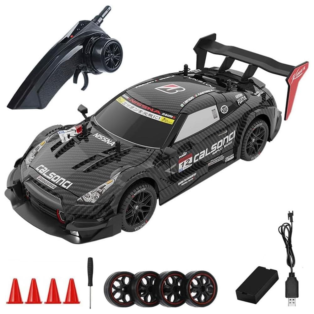 RC Drift Car, 2.4GHz 1:14 Scale Remote Control Cars, 4WD 28KM/H High Speed RC Cars with LED Lights, Drifting and Racing Tire, Gifts Toy Car for Adults (Black)