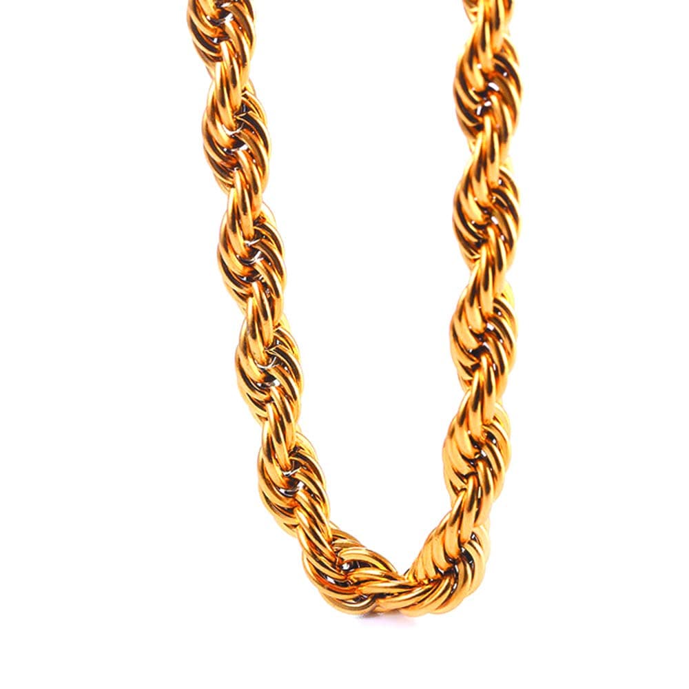 9mm Faux Big Gold Rope Chain Necklace, Sparkling 18K Fake Gold Rope Necklace Chain, 24" Very Pretty Rapper Kit Costume Accessory