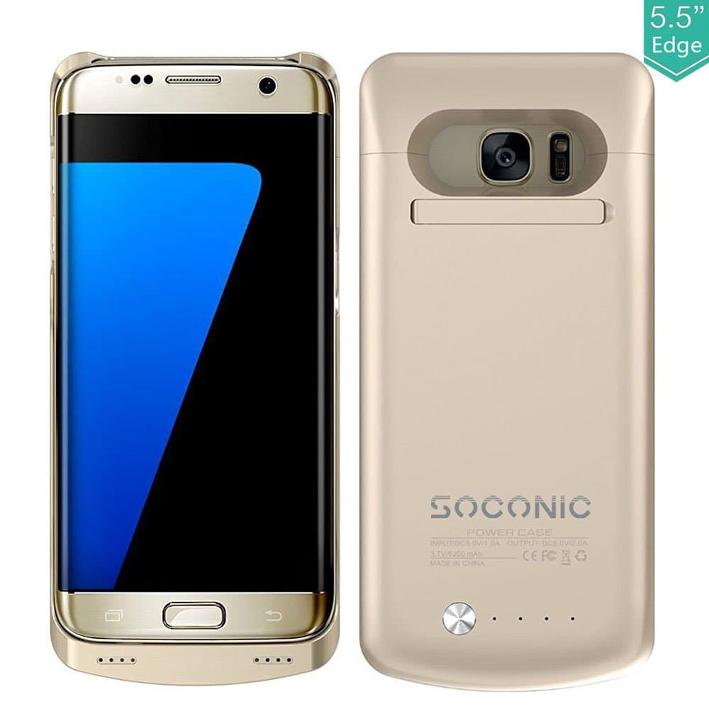 Soconic S7 Edge Battery Case, 5200mAh External Power Pack Case Rechargeable Back Up Battery battery case Charger for Samsung Galaxy S7 Edge (Gold)