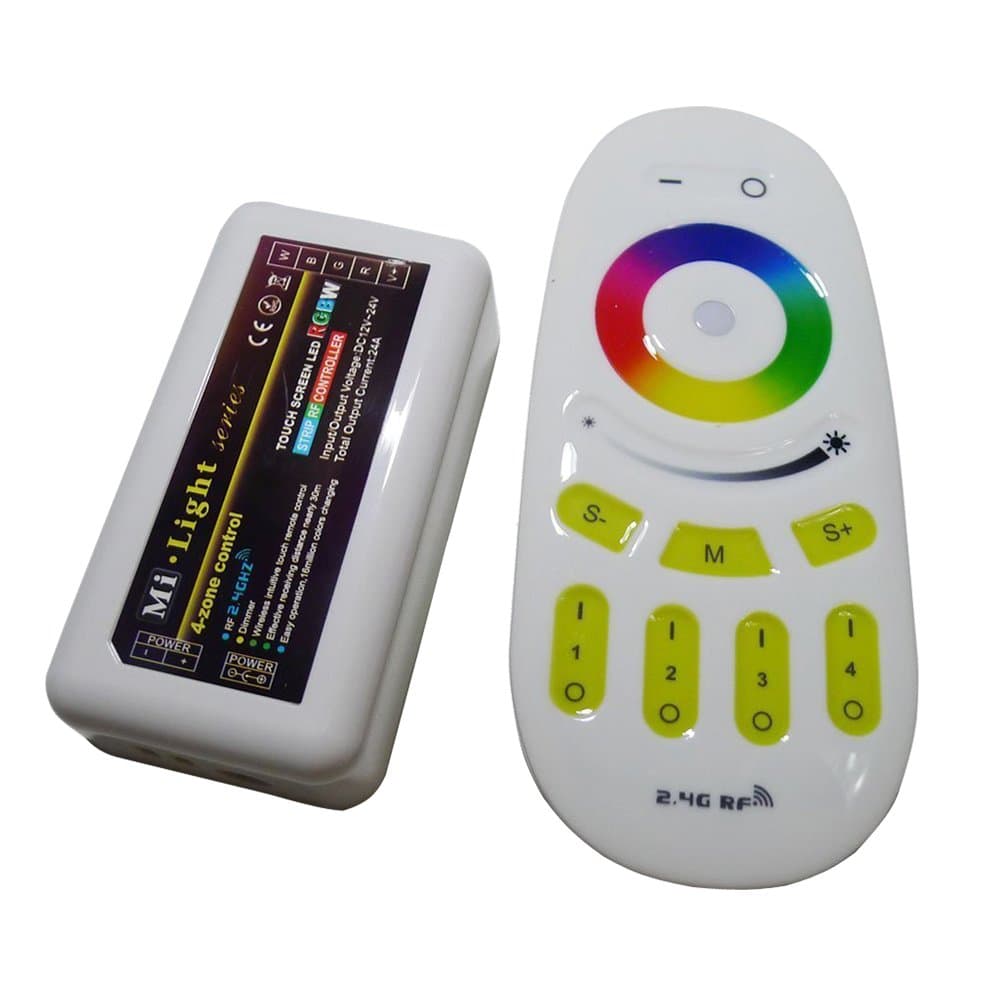 Racksoy 2.4G LED Controller Dimmer with RF Wireless 4-Zone LED RGBW Remote Control DC 12-24V + 2.4G Wireless RGBW RGB LED Smart Strip Light Bulb Controller Remote