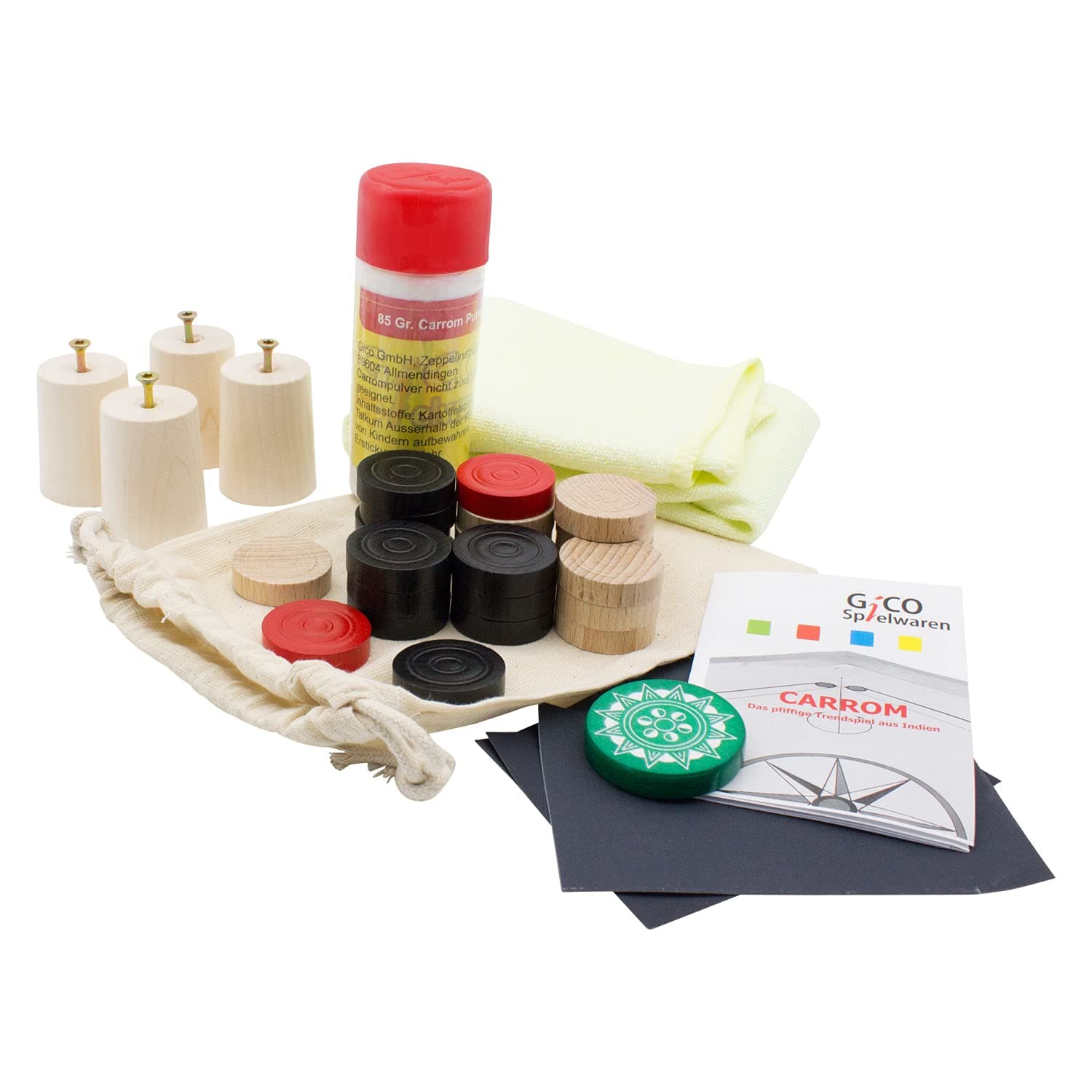 Carrom 2116 Accessory Set for All Commercially Available Boards: Carrom Stones, Gliding Powder, Care Set, Feet