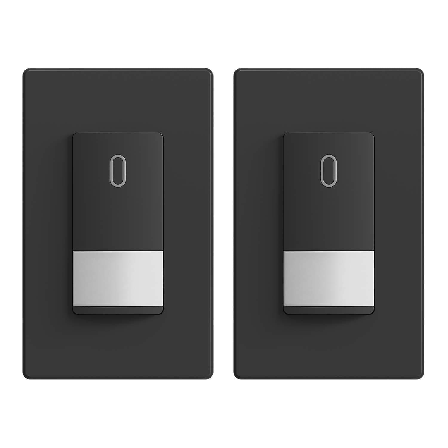Occupancy Motion Sensor Light Switch, PIR Infrared Motion Activated Wall Switch, No Neutral Wire, Single Pole for CFL/LED/Incandescent Bulb, Wall Plate Included, UL Listed (2 Pack, Matte Black)