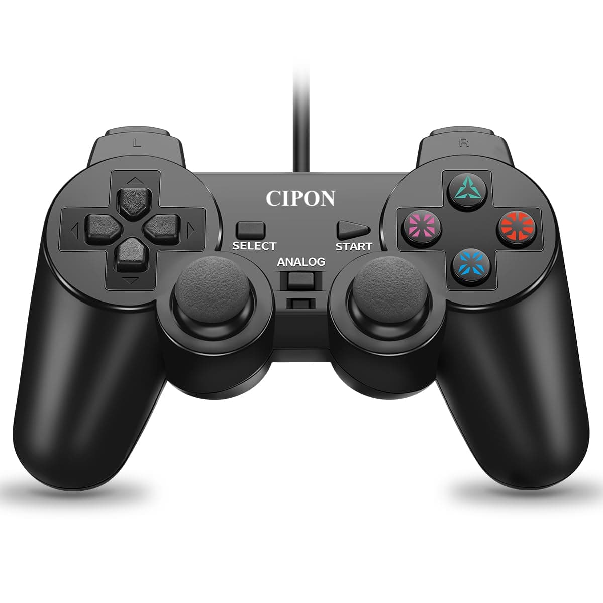 Cipon PS2 Controller, Wired Game Controllers with Joystick, Double Vibrating Gamepad, Black Remote with 1.8M Cable