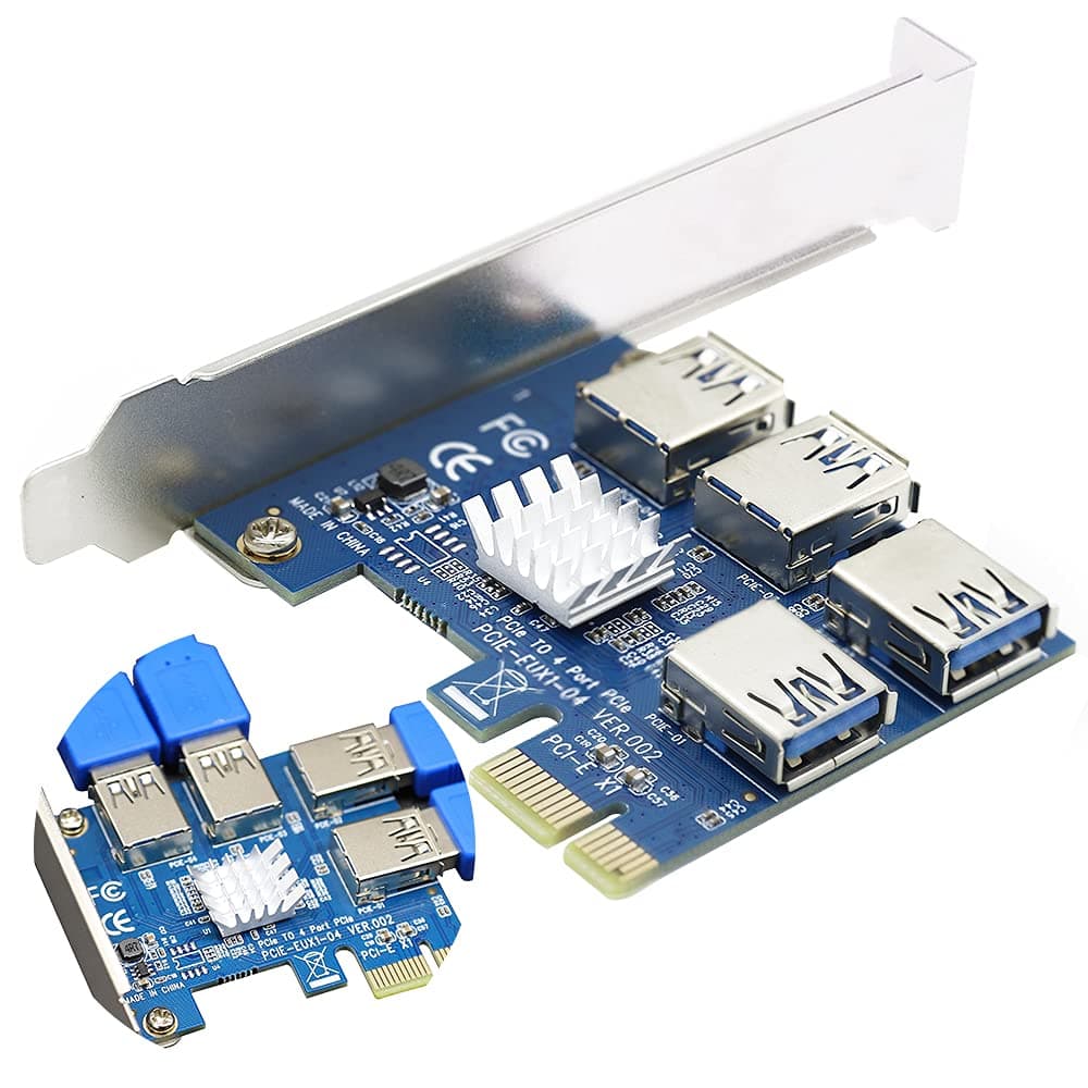 Pcie Splitter 1 to 4 PCI Riser Card, 4 Risers into 1 PCI Card, PCIe Multiplier Risers 1X to External 4 PCI-e USB3.0 Adapter for ETH Miner GPU Crypto Bitcoin Ethereum Mining Rig