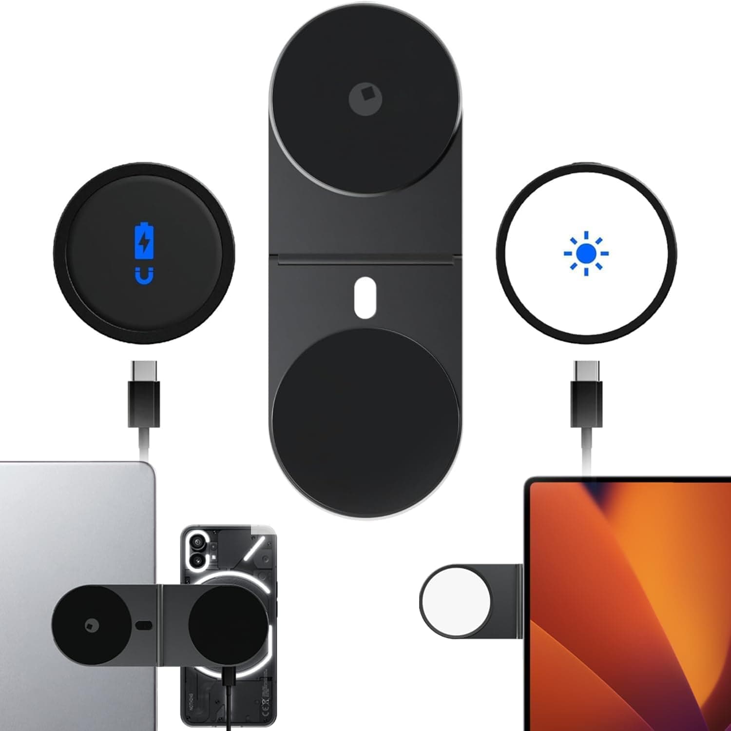 Edge Pro Full Kit - Magnetic Phone Holder, Universal Wireless Magnetic Phone Charger, 1000 Lumens Light, Mobile Phone Holder for Smartworking, Black