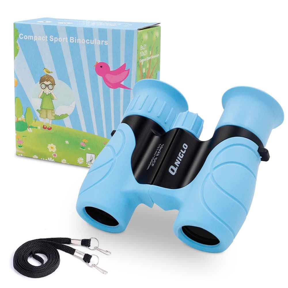 Binoculars for Kids, Shockproof 10 x 22 High Resolution Compact QNIGLO Kids Binoculars Real for 3-12 Boys and Girls,Toy Binoculars for Bird Watching, Camping, Hiking, Travel, Gift