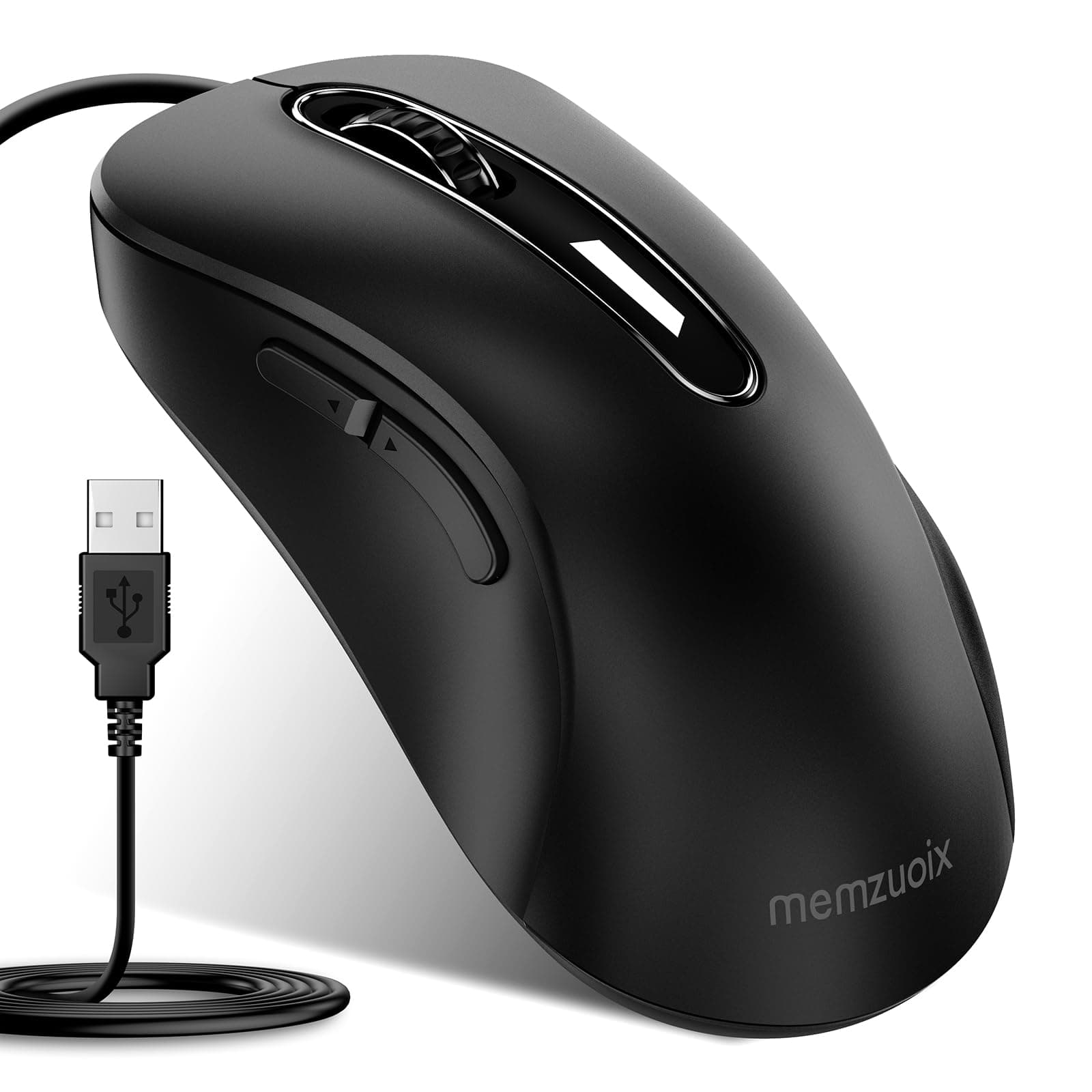 Wired Mouse, USB Computer Mouse 1400 DPI Mobile Optical Mouse Ergonomic Design Computer Mice with 5FT Cord for Laptop, PC, Desktop, MacBook, 5 Buttons (Black)