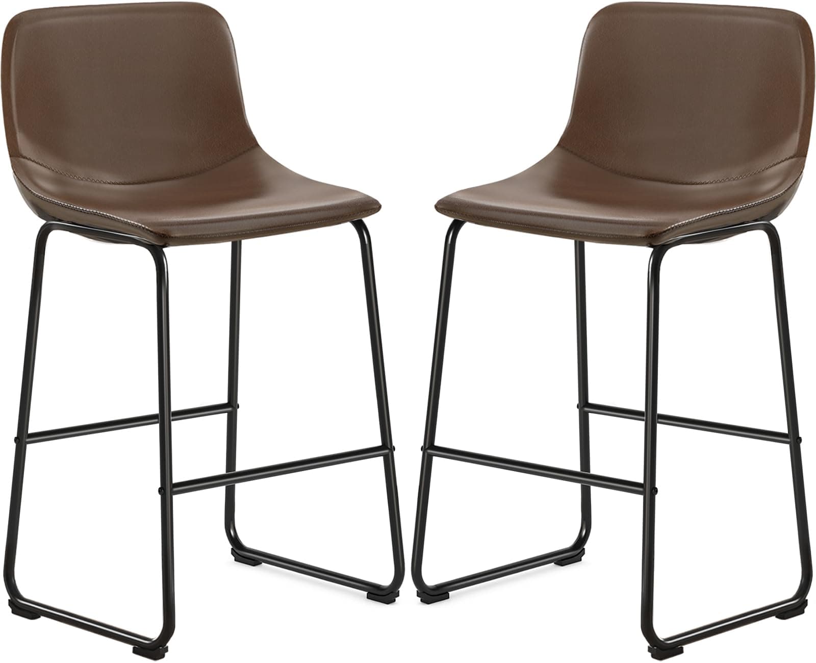 PU Leather Bar Stools with Back and Footrest Set of 2 Brown Modern Bar Stool Chair Height for Pub Coffee Home Dinning Kitchen
