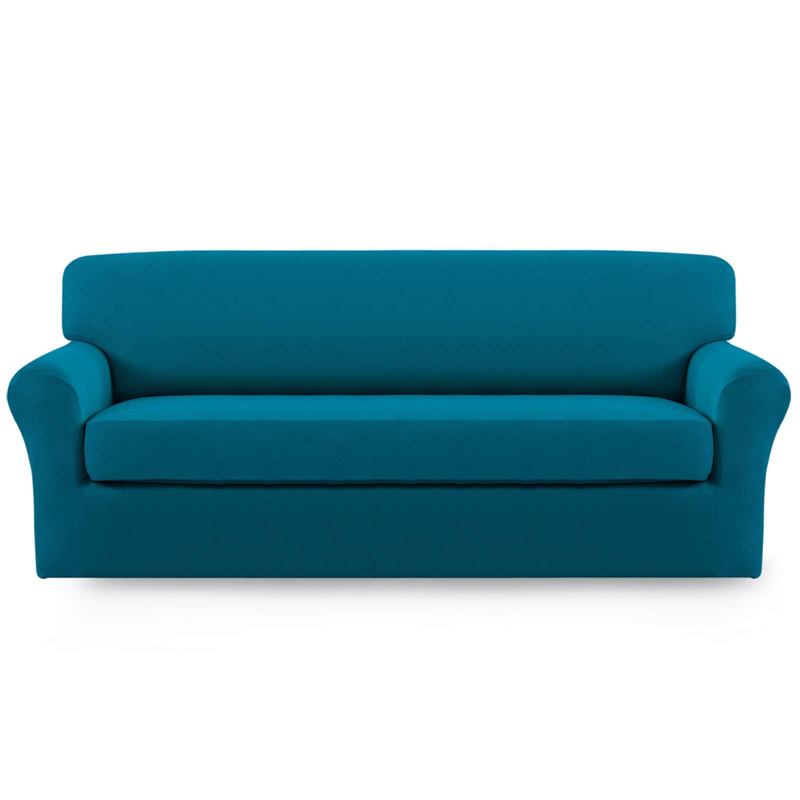 Easy-Going 2 Pieces Microfiber Stretch Sofa Slipcover – Spandex Soft Fitted Sofa Couch Cover, Washable Furniture Protector with Elastic Bottom Kids,Pet (Sofa, Peacock Blue)