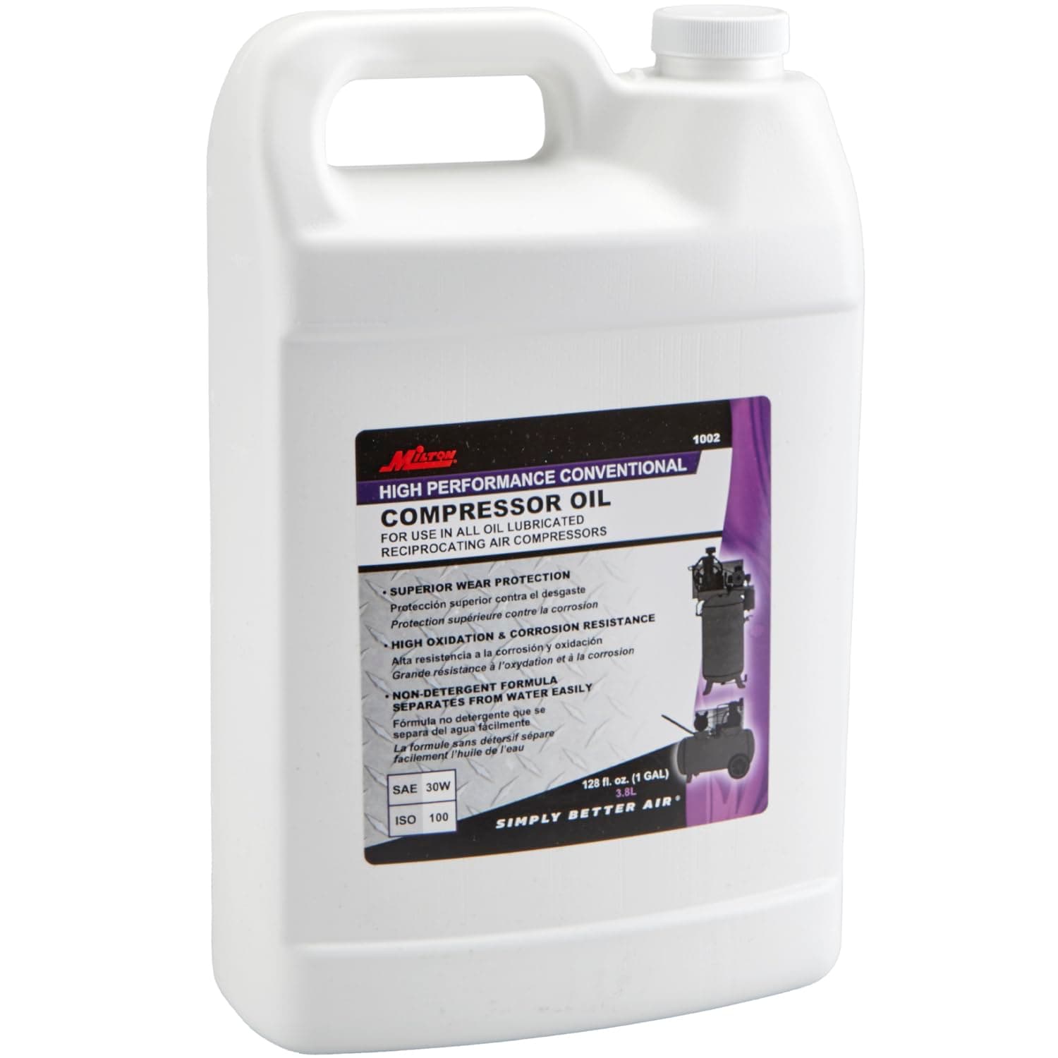 Milton 1002 High Performance Conventional Air Compressor Oil ISO-100-1 Gallon