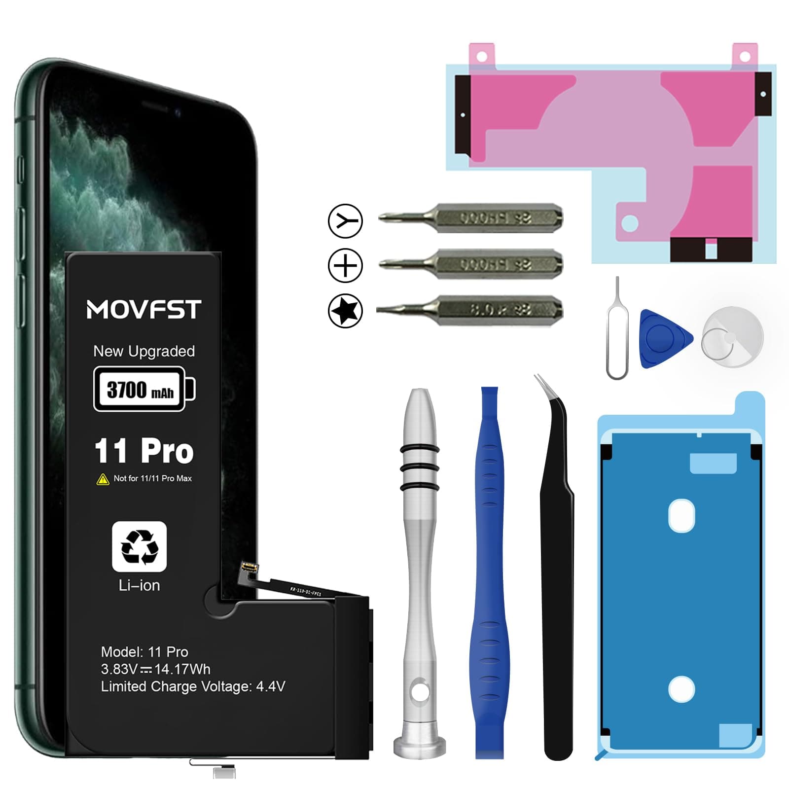 for iPhone 11 Pro Replacement Battery,3700mAh High Capacity iPhone 11 Pro Li-ion Polymer Battery fits for Model A2160 A2215 A2217 with Replacement Tools