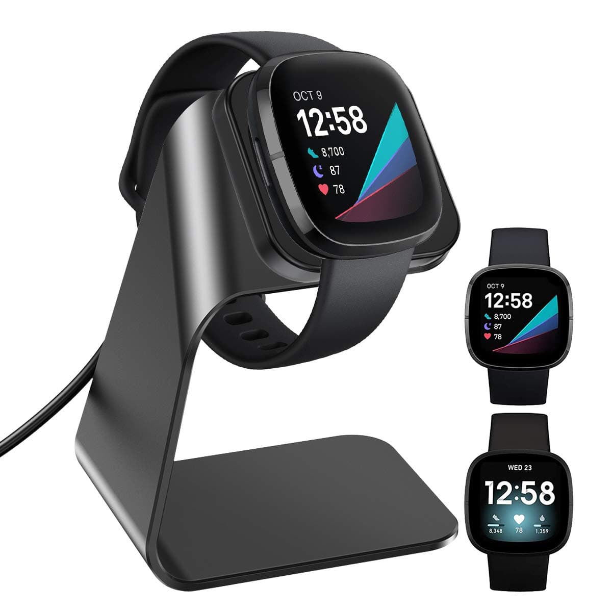 KIMILAR Charger compatible with Fitbit Sense/Fitbit Sense 2 / Fitbit Versa 3 / Fitbit Versa 4, Exclusive Desktop Stand Holder Charge Charger Dock for Sense/Sense 2 / Versa 4 / Versa 3, Black