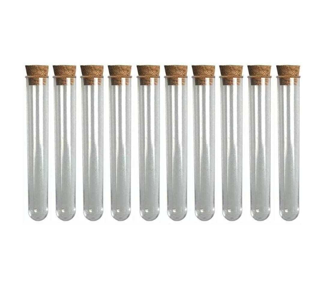 Round Base Tubes with Cork Lid for Tea Packaging and other use, Borosilicate Glass, Rimmed, Consistent Wall Thickness, Size 18x150, Pack of 10