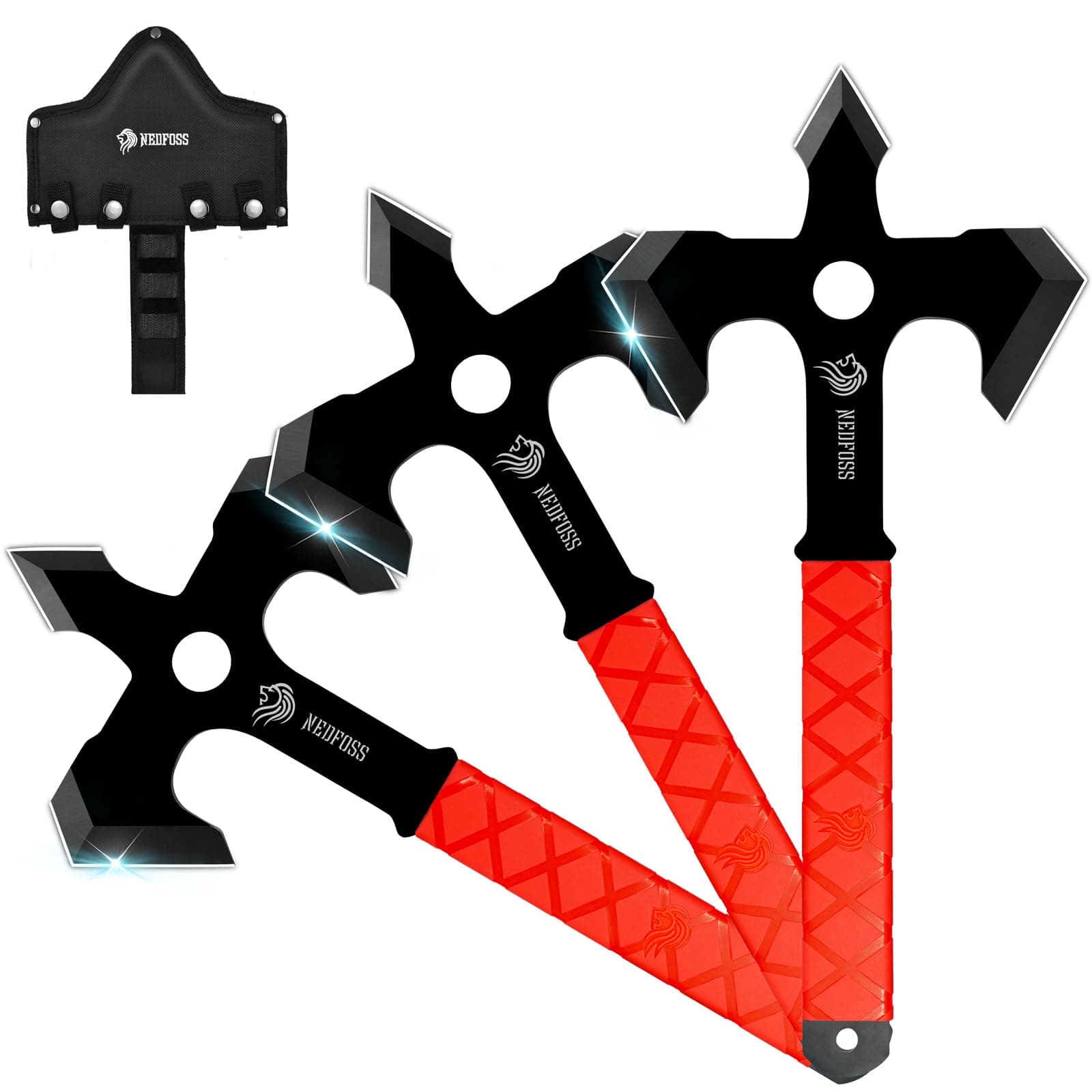 Axe Throwing, 11.9" Full Tang Triple Edge Throwing Axe with Sheath TPE Rubber Handle, Axe Throwing Set 3, Axe for Throwing Gifts for Women Men