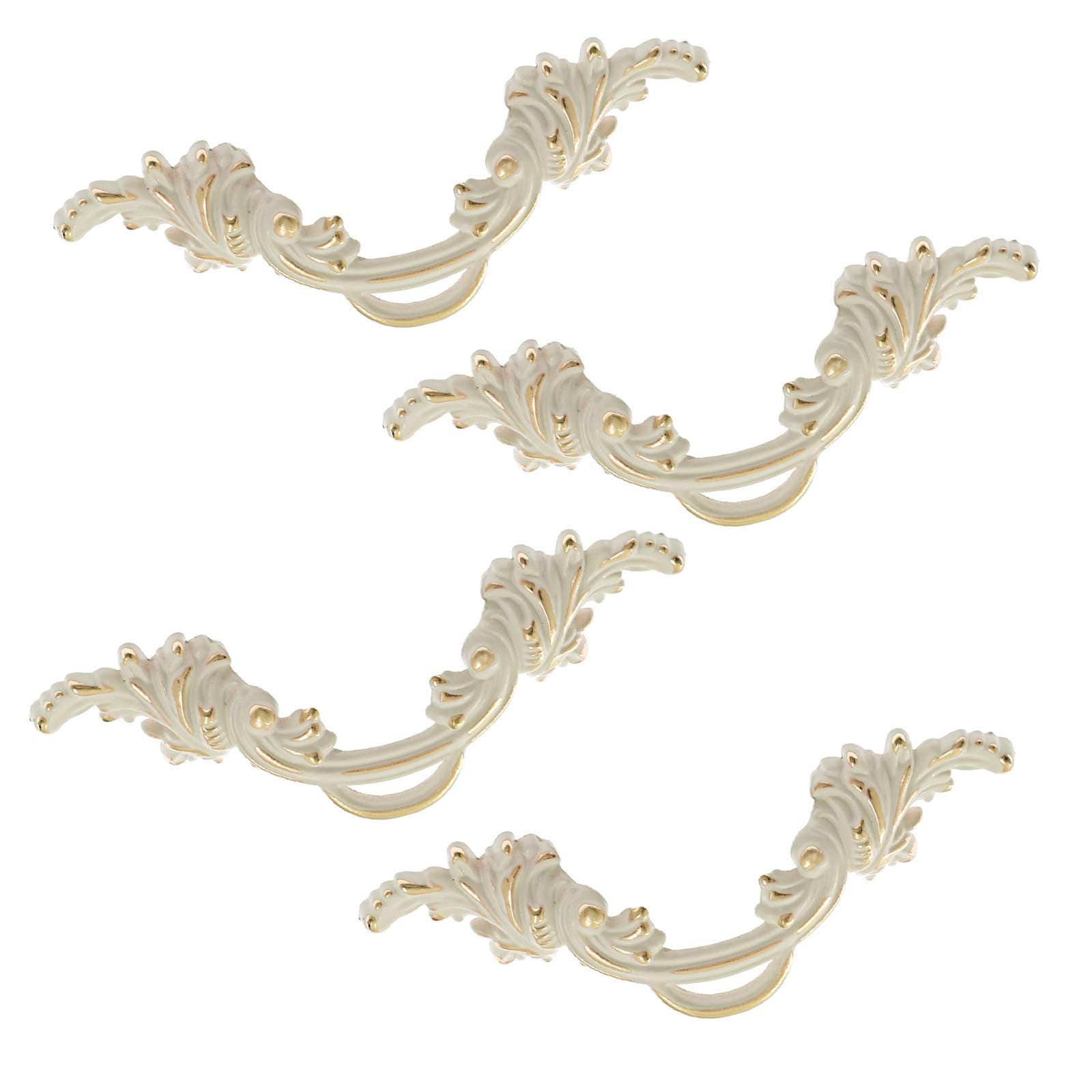 Yoohey 4 Pack 2.5" (64mm) Drawer Pull Handles Vintage Cabinet Knobs Shabby Chic Pull Handles European Style Antique Cream White Dresser Drawer Knob (White & Gold Edge)