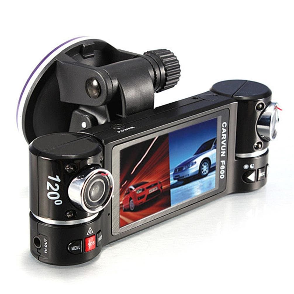 Feccoe 2.7’’ 16:9 HD Car Dual Dash Camera Vehicle DVR On-Dash Video Display Dual Lens Rotate by 180° Two Lens Video Recorder F600 Support Night Shoot Mode USB/TV TF Card 32G