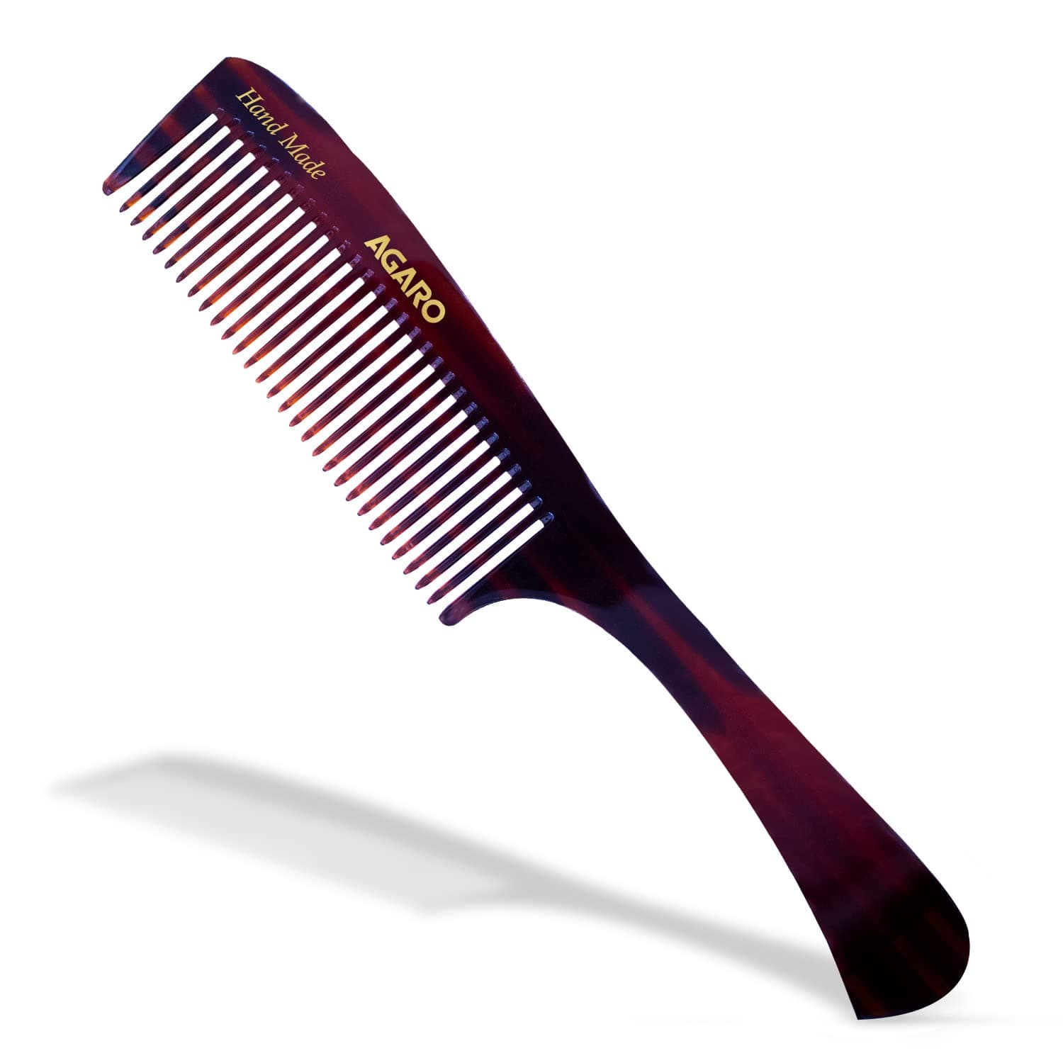 AGARO Hand Made Comb With Handle, Grooming Comb For Professional Styling, Wide Tooth, Smooth Rounded Teeth, Hair Styling, Hair Brushing, Hair Dressing, Cellulose Acetate Comb, For Men & Women, HMC79, Brown.