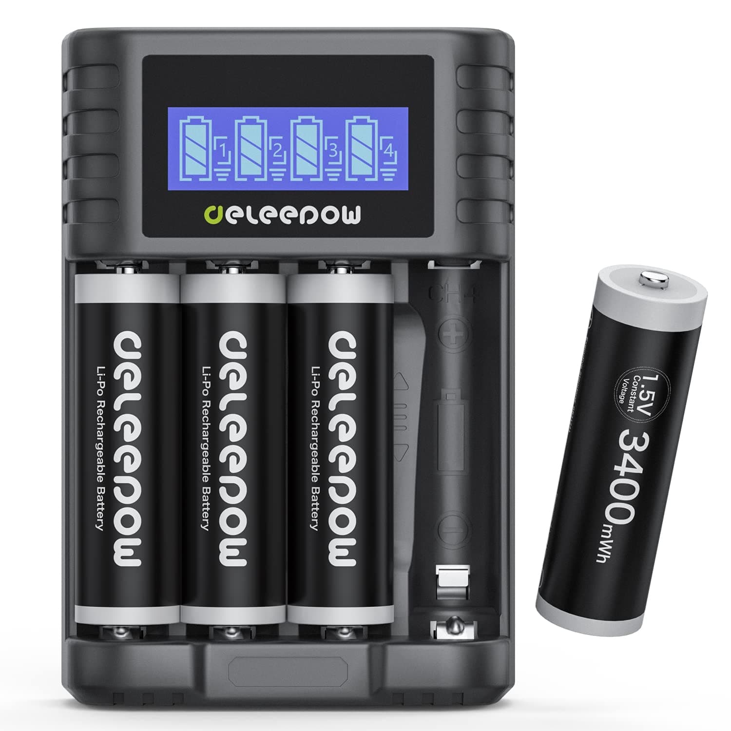 4 Pack AA Rechargeable Lithium Batteries+ Charger