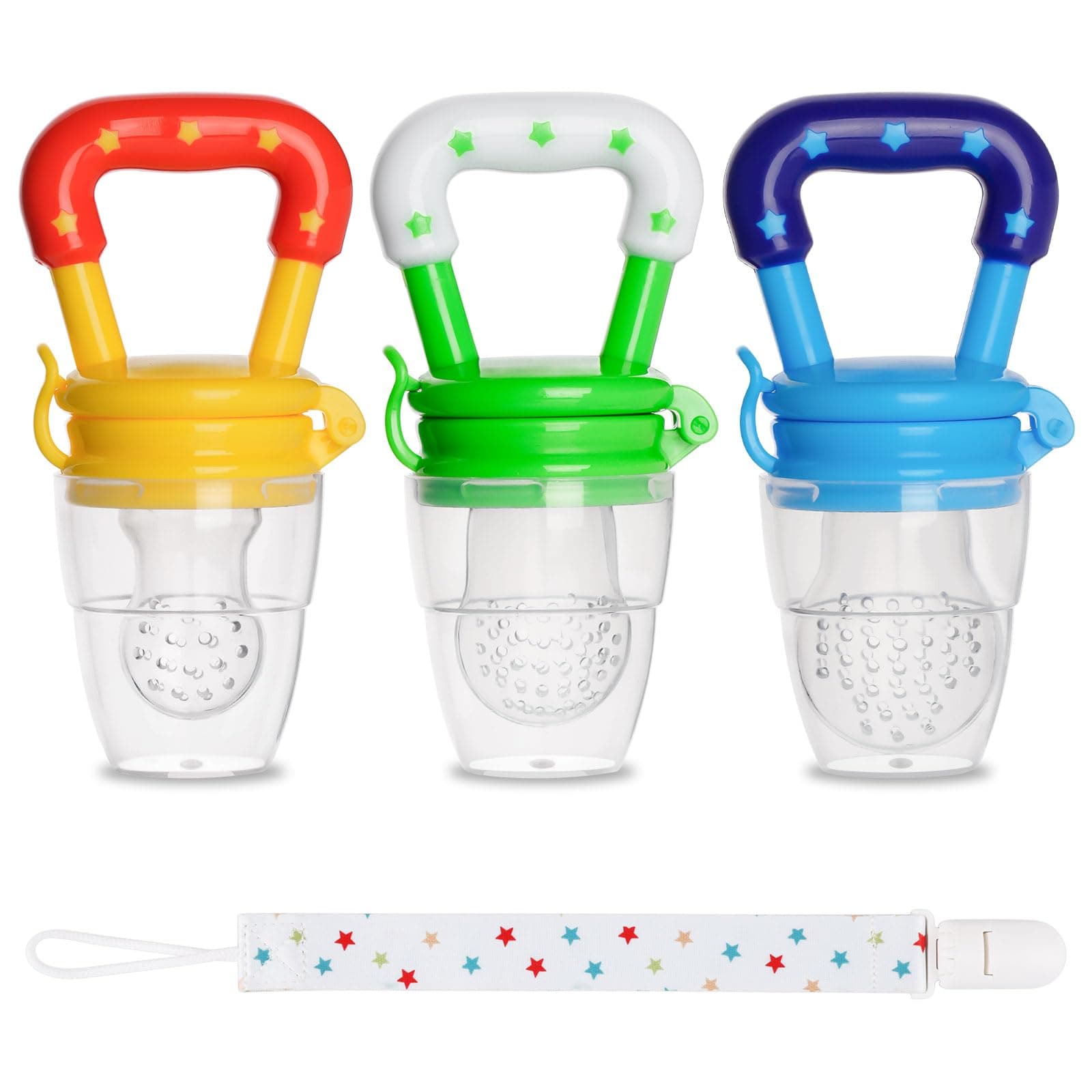 Baby Fruit Feeder JUYOO Weaning Dummies Set Include 3 Pcs Food Feeder Pacifiers with Pacifier Clips Teething Dummy for Babies Infant Toddlers
