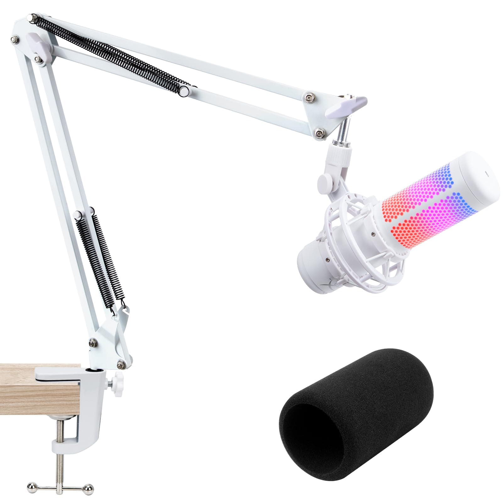 For HyperX QuadCast S White Boom Arm - White Mic Arm Compatible with Hyper x QuadCast, Microphone Boom Arm with Pop Filter, Improve Sound Quality, Mic Boom Arm for Hyperx QuadCast