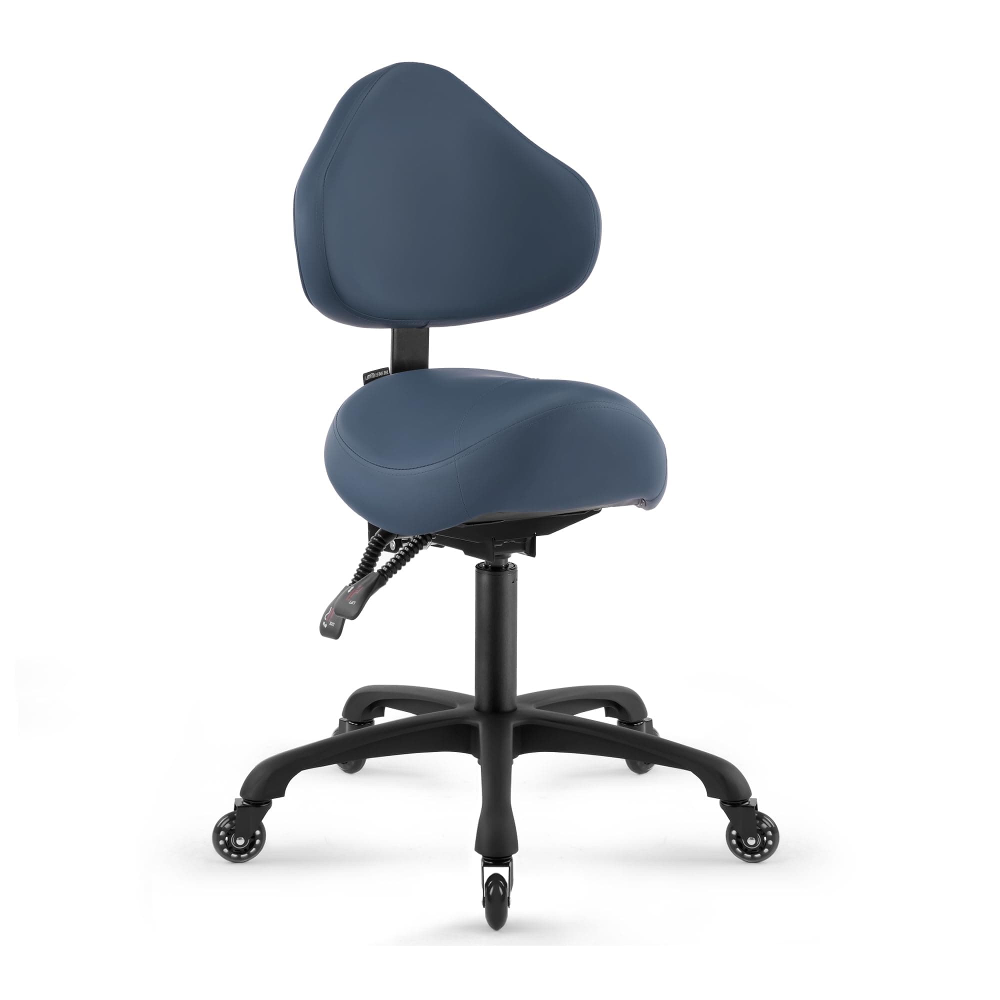 Pneumatic Swivel Rolling Saddle Stool with Wheels and Back Support for Hair Stylist, Hygienic Clinic Spa Massage, Home, Office - 510 KOA (Queen Blue, Standard)