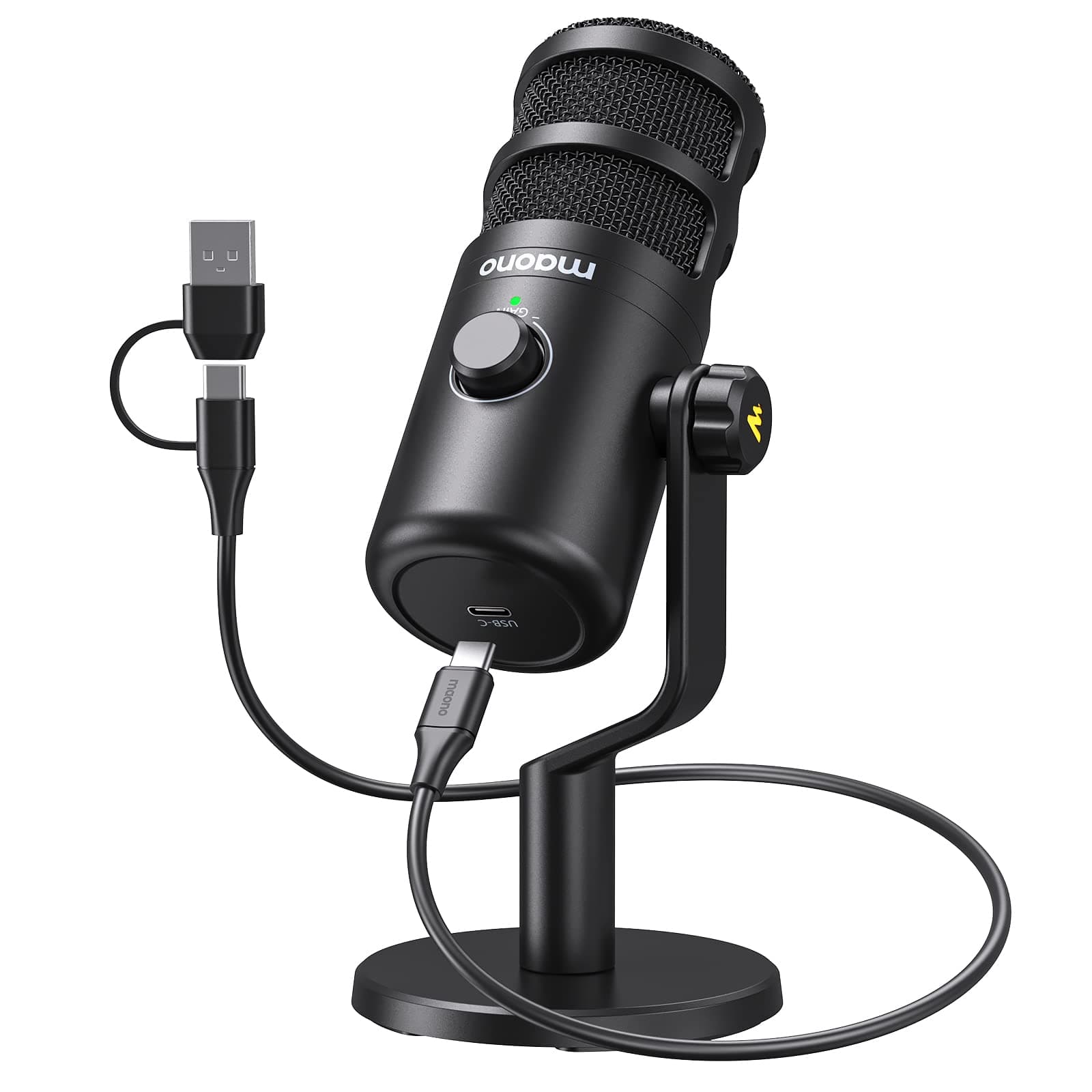 USB Dynamic Microphone, Podcast Recording Microphone with Gain Knob, Plug & Play, Metal Structure, Voice-Isolating Technology, Cardioid Studio PC Mic for Streaming, Vocal, Home Studio-PD100U