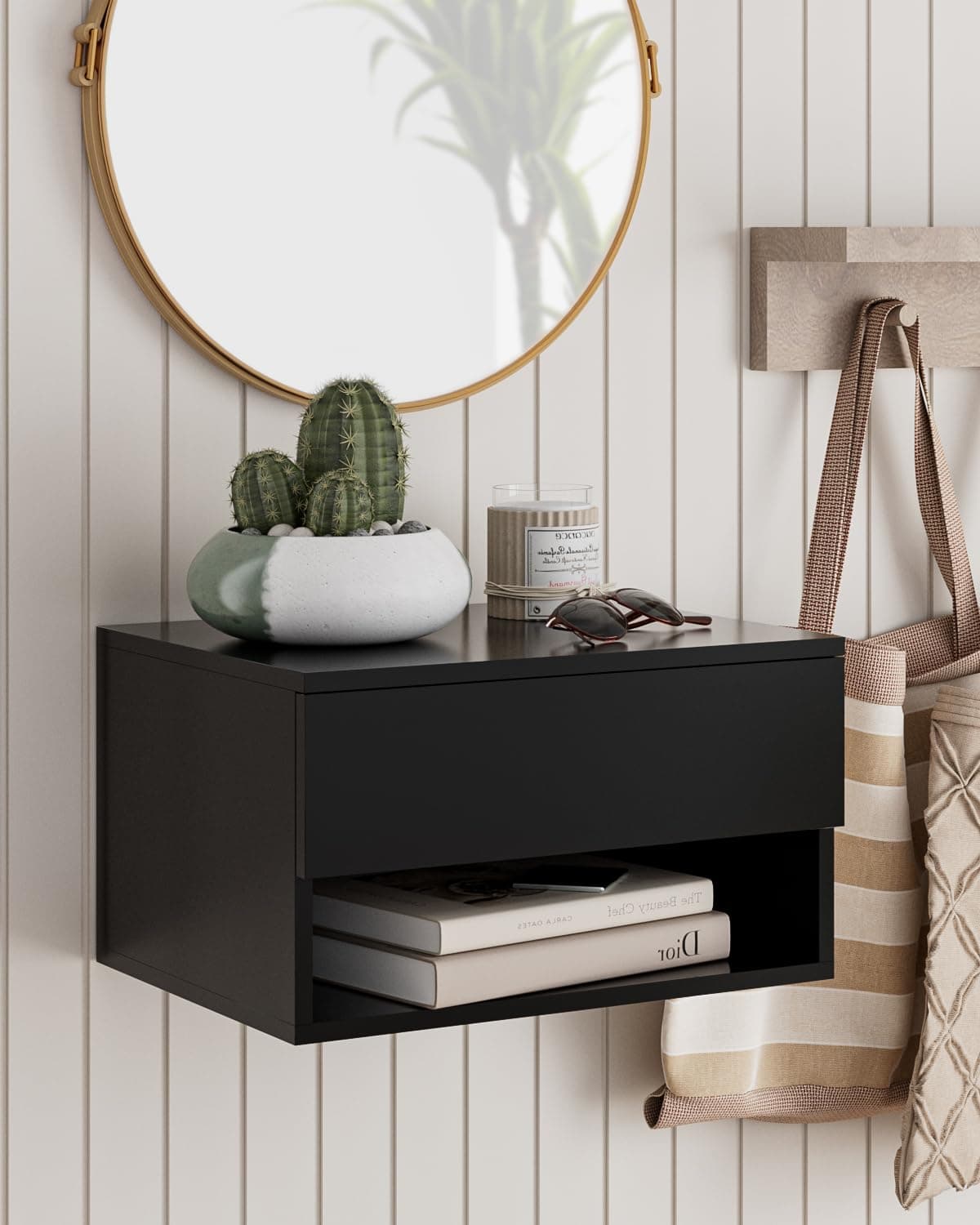 Floating Nightstand, Small Modern Floating Bedside Table with Drawer, Black