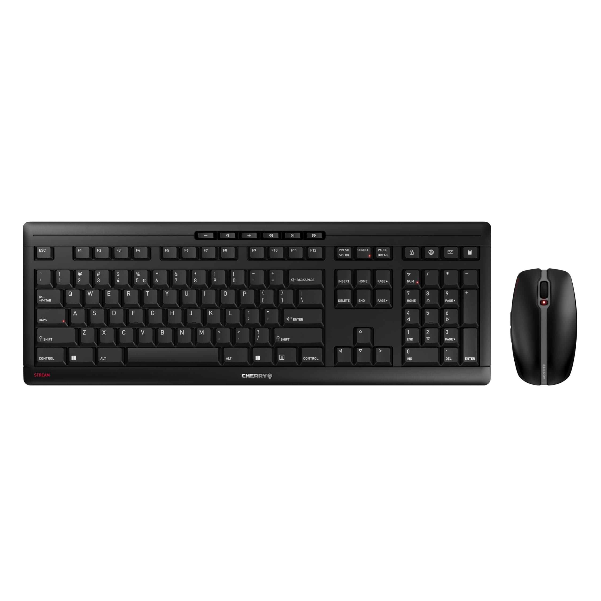 CHERRY STREAM DESKTOP, Wireless Desktop Set, EU Layout (QWERTY), 2.4 GHz RF, Quiet Keystrokes, Flat Keys, Battery-Operated, Black