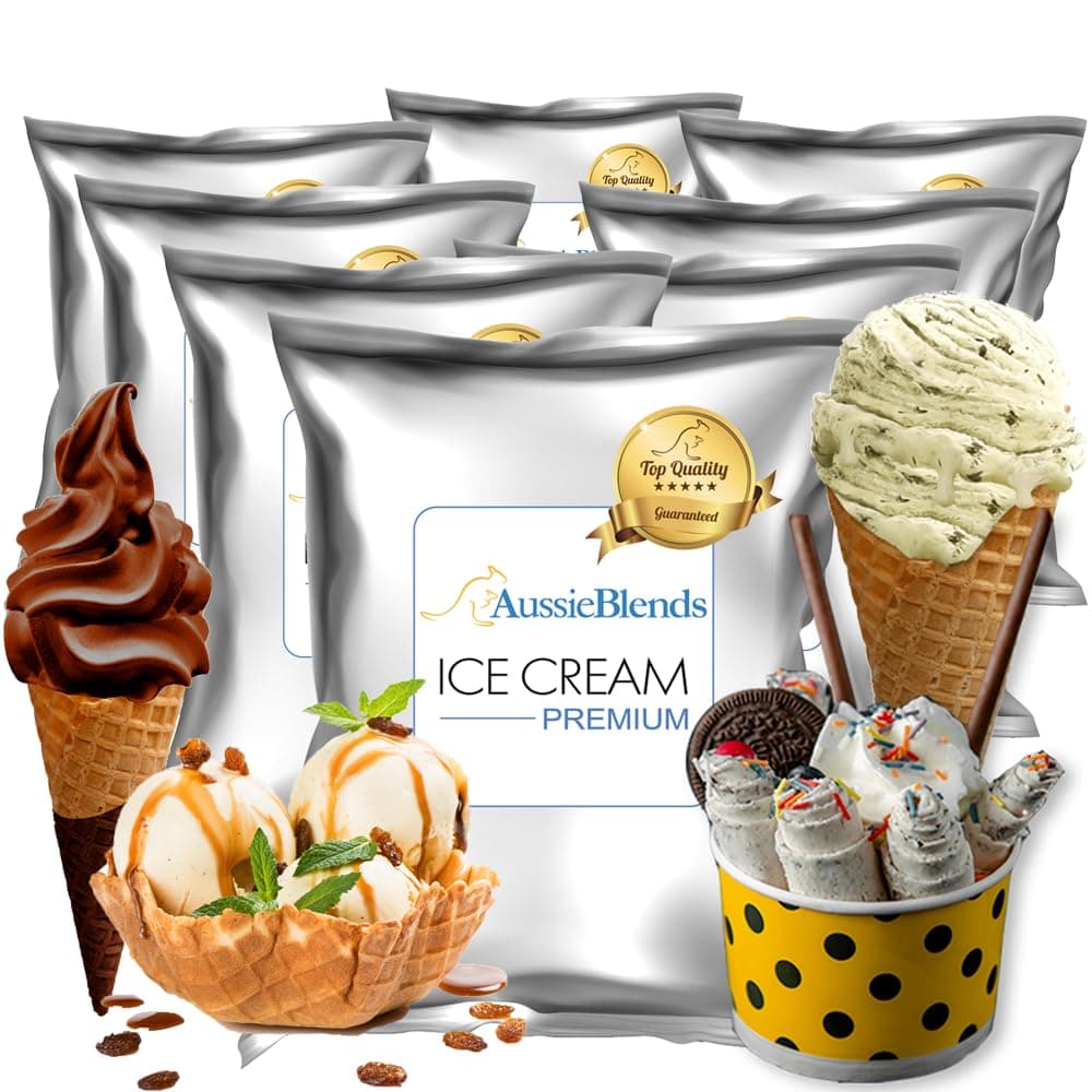 AussieBlends Premium Ice Cream Mix For Soft Serve, Rolled Ice Cream, Gelato, Liquid Nitrogen, 8-Pack, Imported