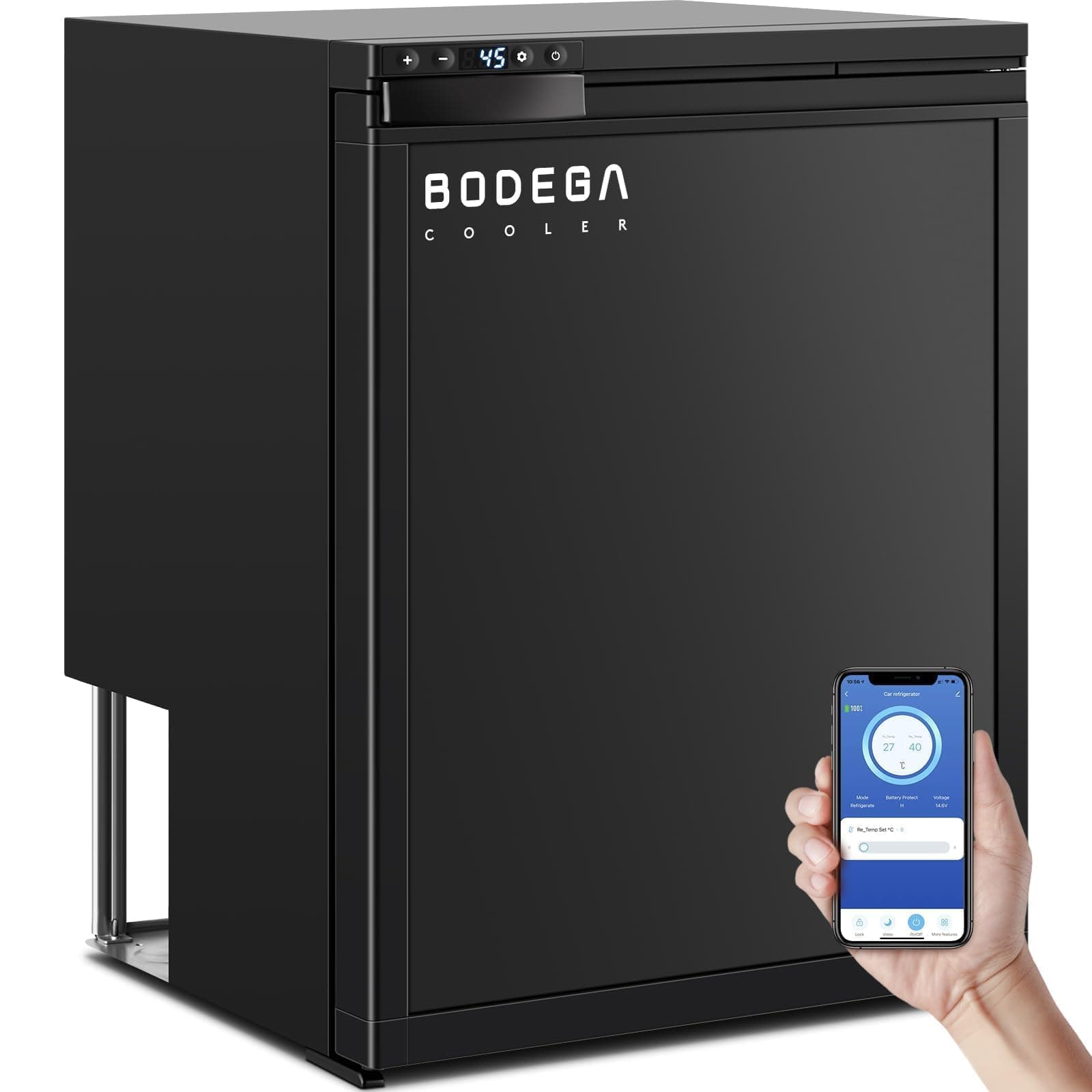 BODEGACOOLER 12 Volt Refrigerator, RV Refrigerator WIFI APP Control, 65L(2.3cu.ft.) RV Fridge Freezer, Car Refrigerator with Lock, (4℉-46℉) Travel Refrigerator Fridge 12/24V DC for Truck, RV, Camping