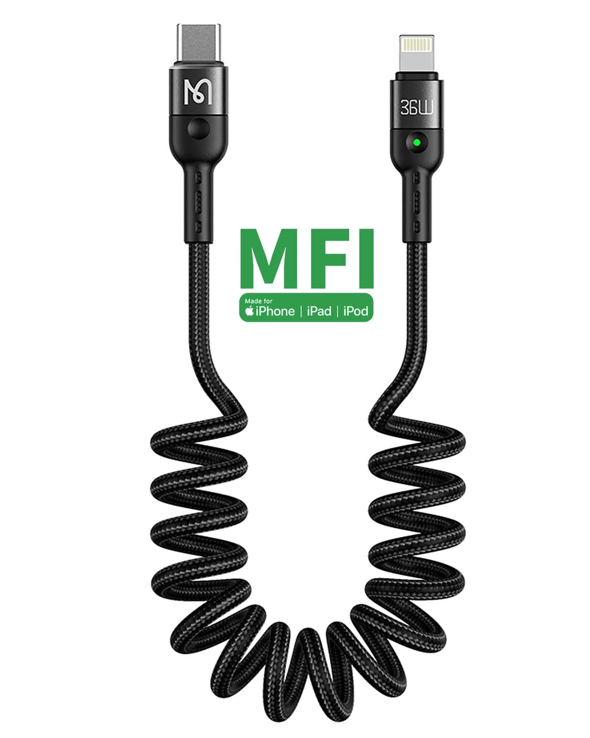 AICaseCoiled USB C to L ightning Cable, Type C to L ightning Cable (6ft 36W) Scalable Spring PD Type C Charging Cable for iPhone 13 13 Pro 12 Pro Max 12 11 X XS XR 8 Plus,AirPods Pro