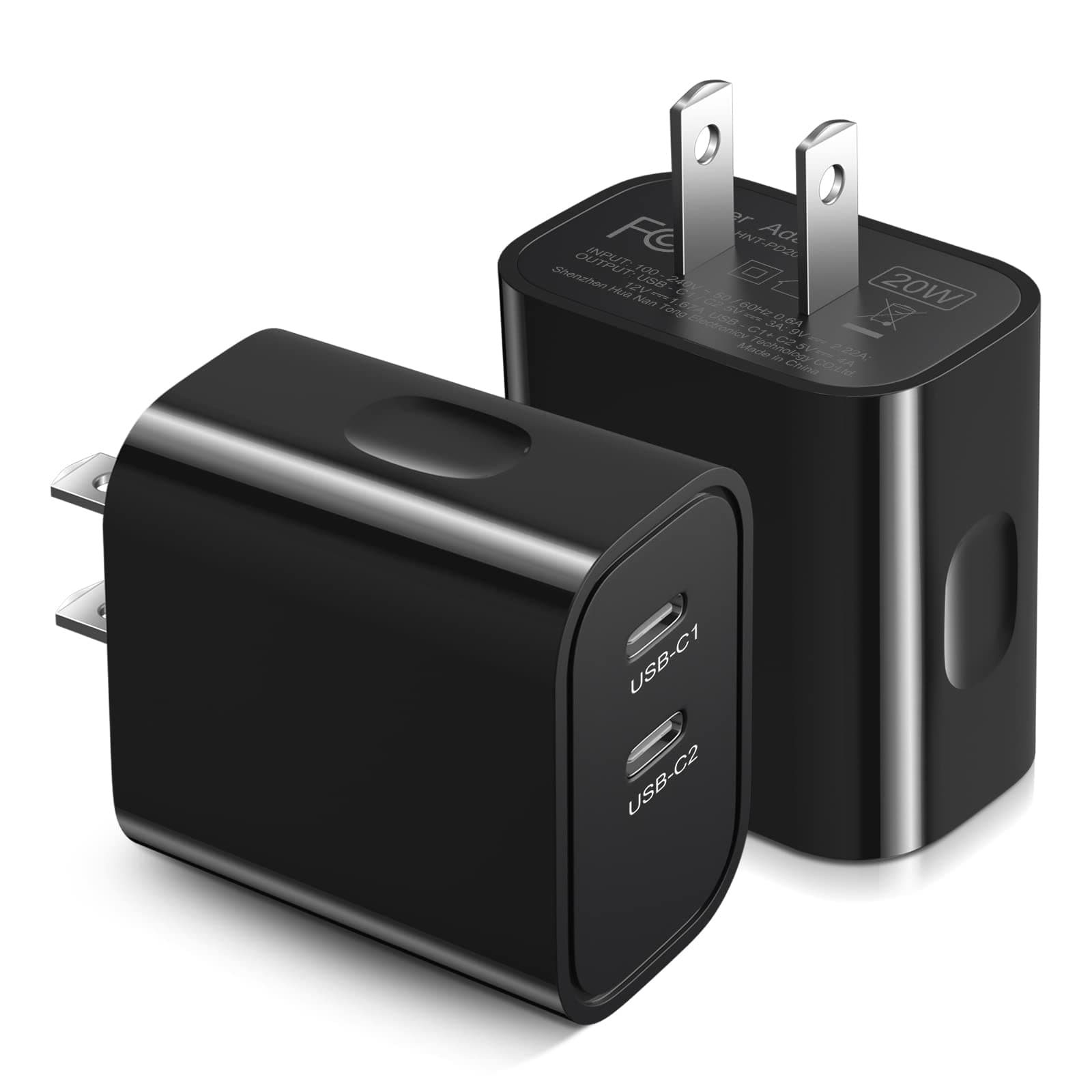 USB C Wall Charger, 2-Pack 20W 2-Port USB-C Fast Charger Block,Dual USB-C Port Power Adapter Type C Wall Charger for iPhone 16/16 Plus/16 Pro/16 Pro Max/iPhone 15 Pro Max/14 13 Pro Max,iPad,Samsung