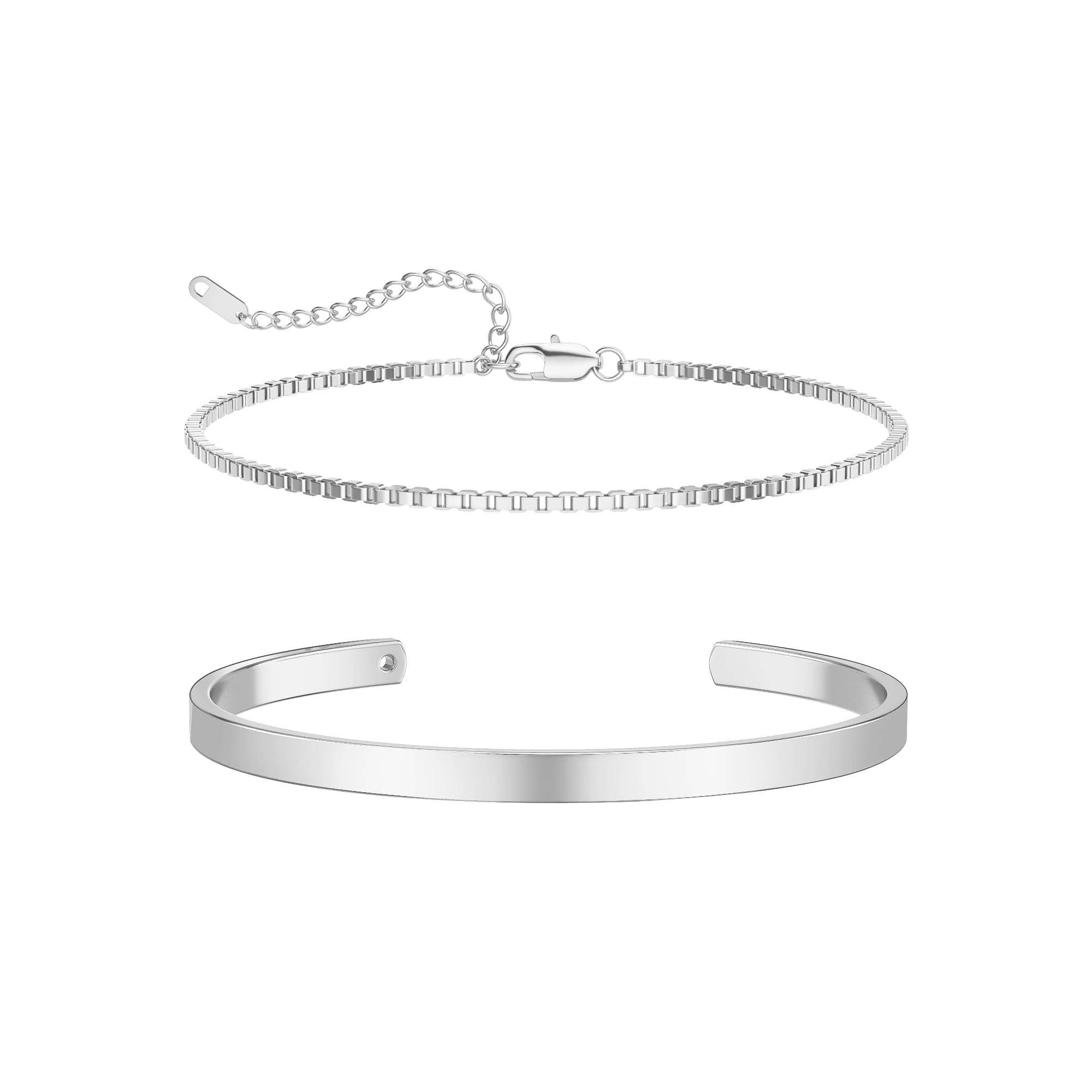 Stackable Bracelets for Men - Dainty 925 Sterling Silver/14K Gold Plated Cuff Snake Box Cuban Link Chain Bangle Bracelet Set Mens Jewelry