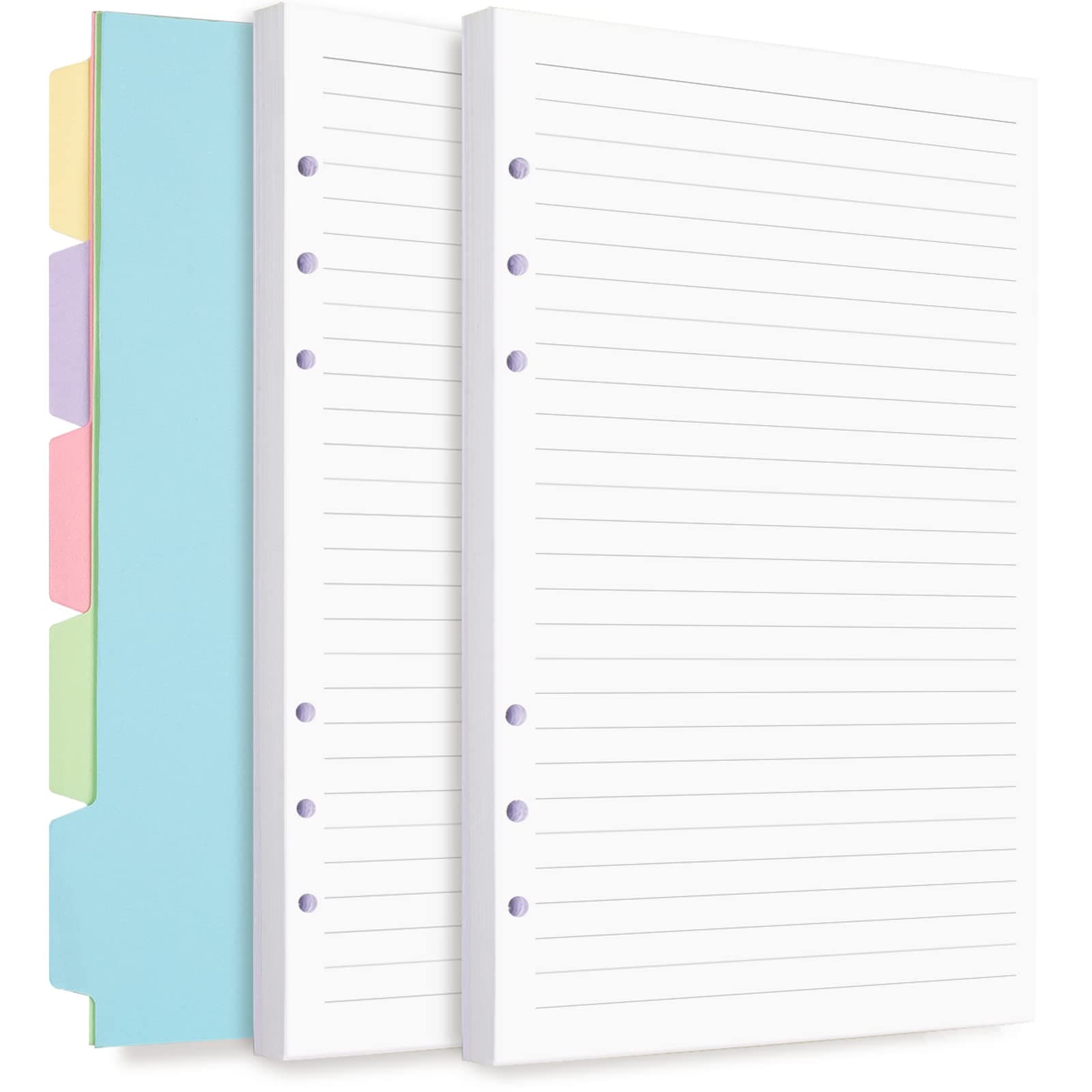 A5 Refill Paper, Planner Inserts for A5 Binder Budget Planner Journals Notebook, 6 Ring Loose Leaf Lined Paper with Binder Dividers, 240 Pages (White)