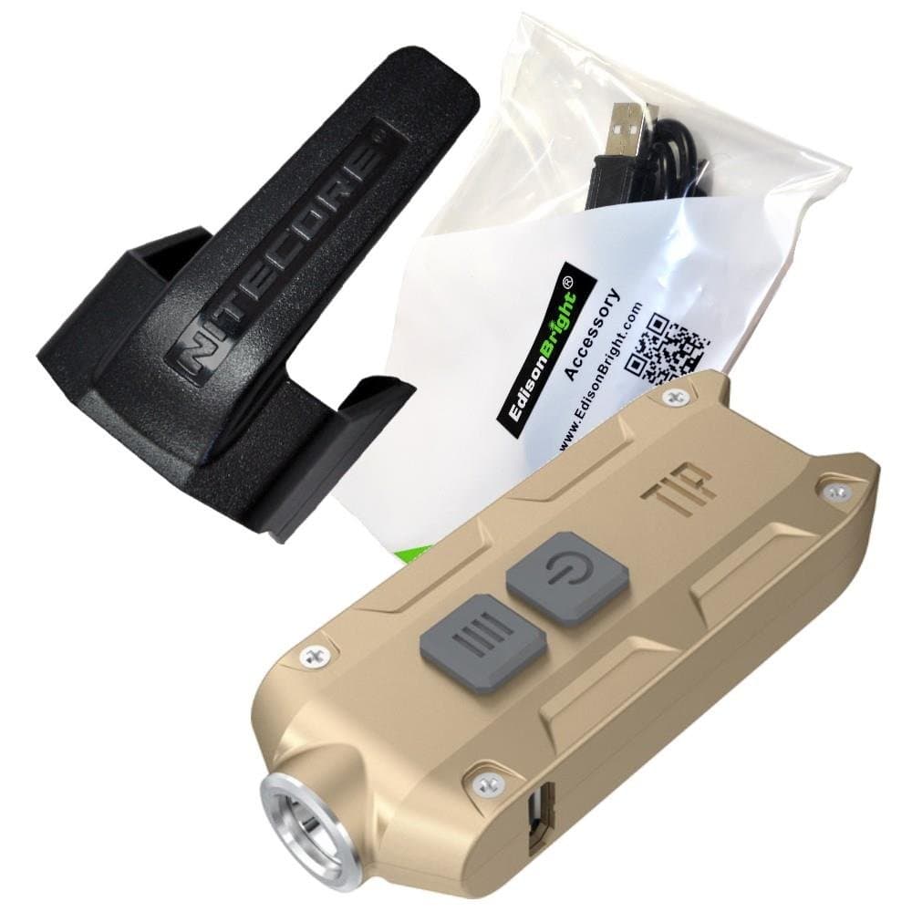 Nitecore TIP 360 lumen 2017 USB rechargeable keychain light with EdisonBright brand USB charging cable (Gold)