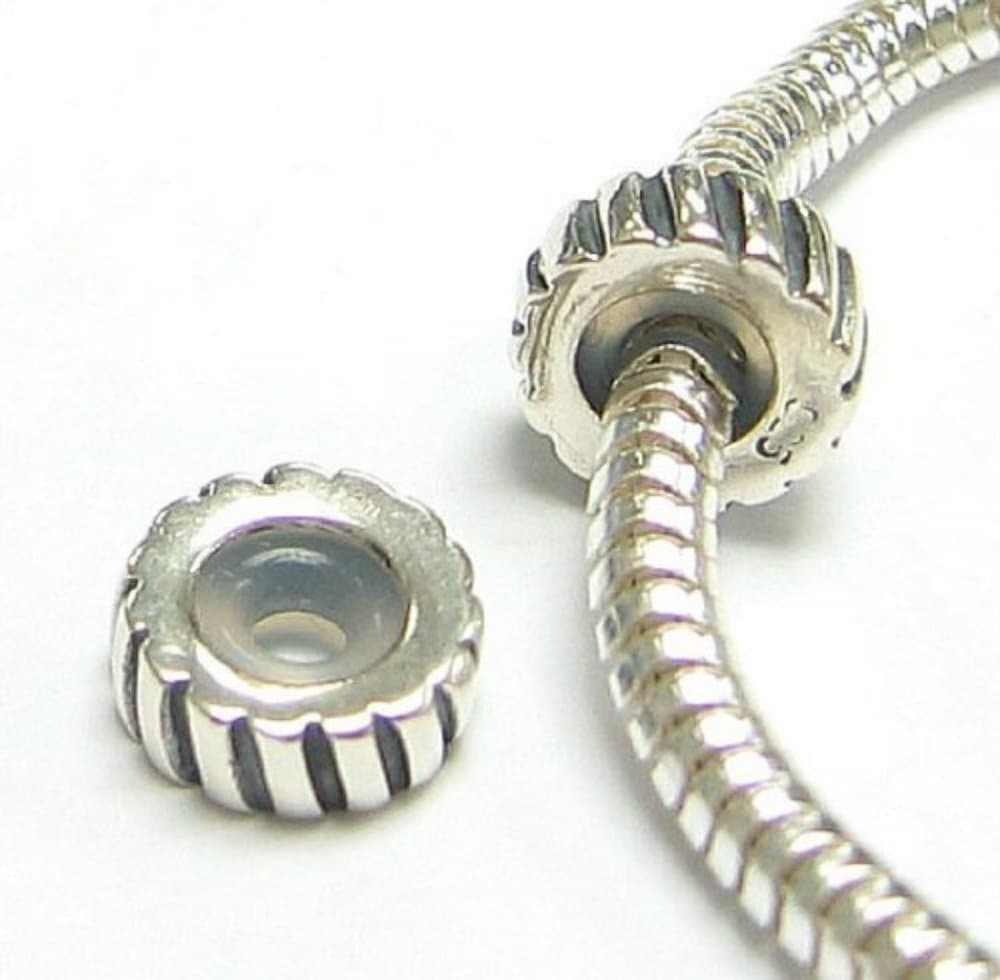 Gear Design Compression Lock Stopper with Rubber Charm Bead Fit Pandora Charms