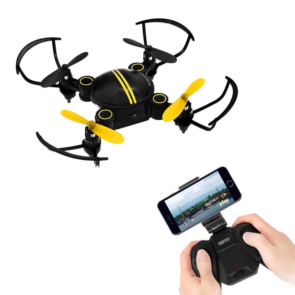 HD HARUDONE Drone with Camera, Foldable Mini Aircraft RC Quadcopter with Wifi HD Camera Headless Mode One-Key Take-off/Landing Gifts Gadgets for Children Teenagers Adults (Black)