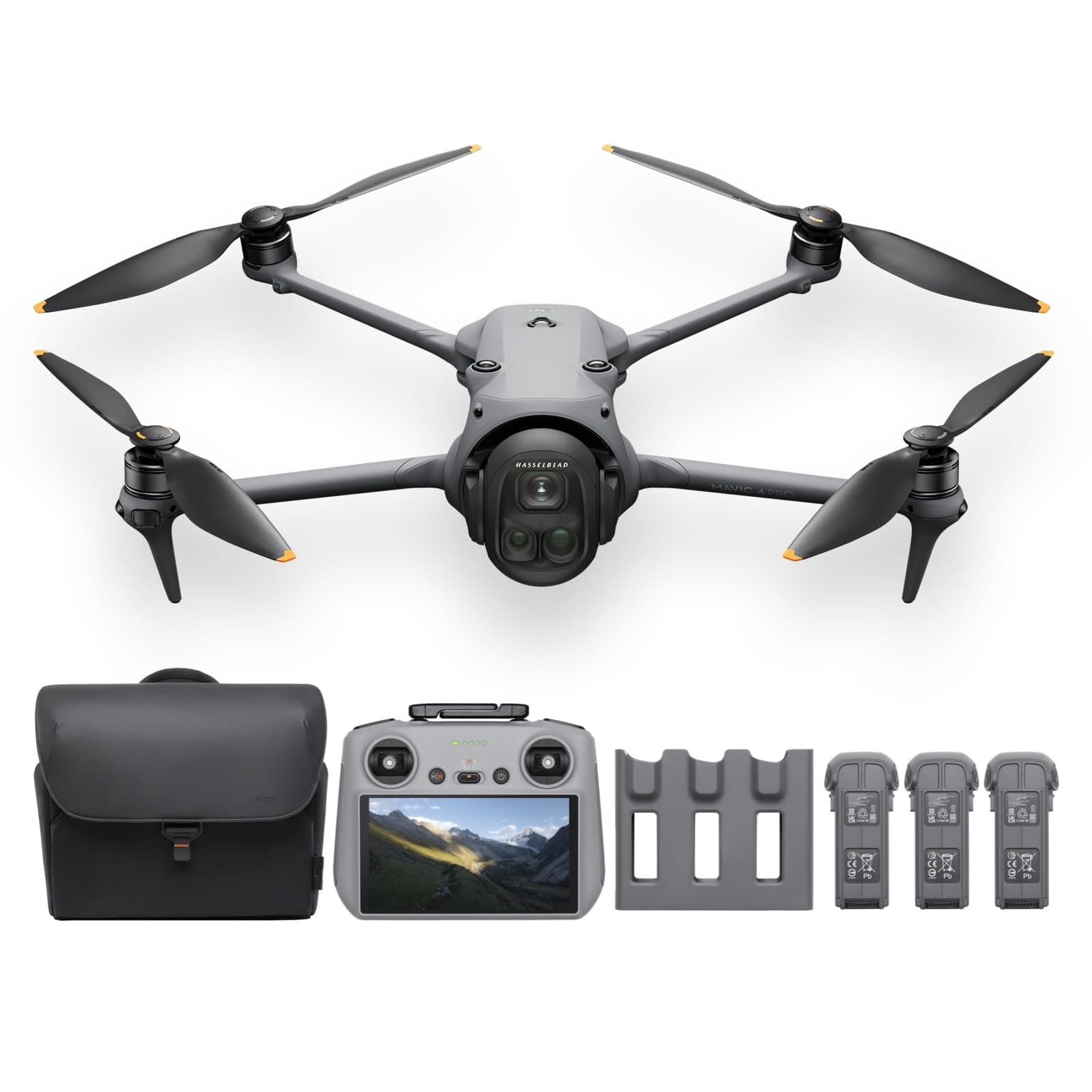DJI Mavic 4 Pro Drone Fly More Combo (DJI RC 2 Included) 100 Million Pixels 4/3 CMOS Hasselblade Camera, 3 Camera Drones with Video Transmission Distance, Up to 51 Minutes Flight Time, 3 Batteries, Charging Hub