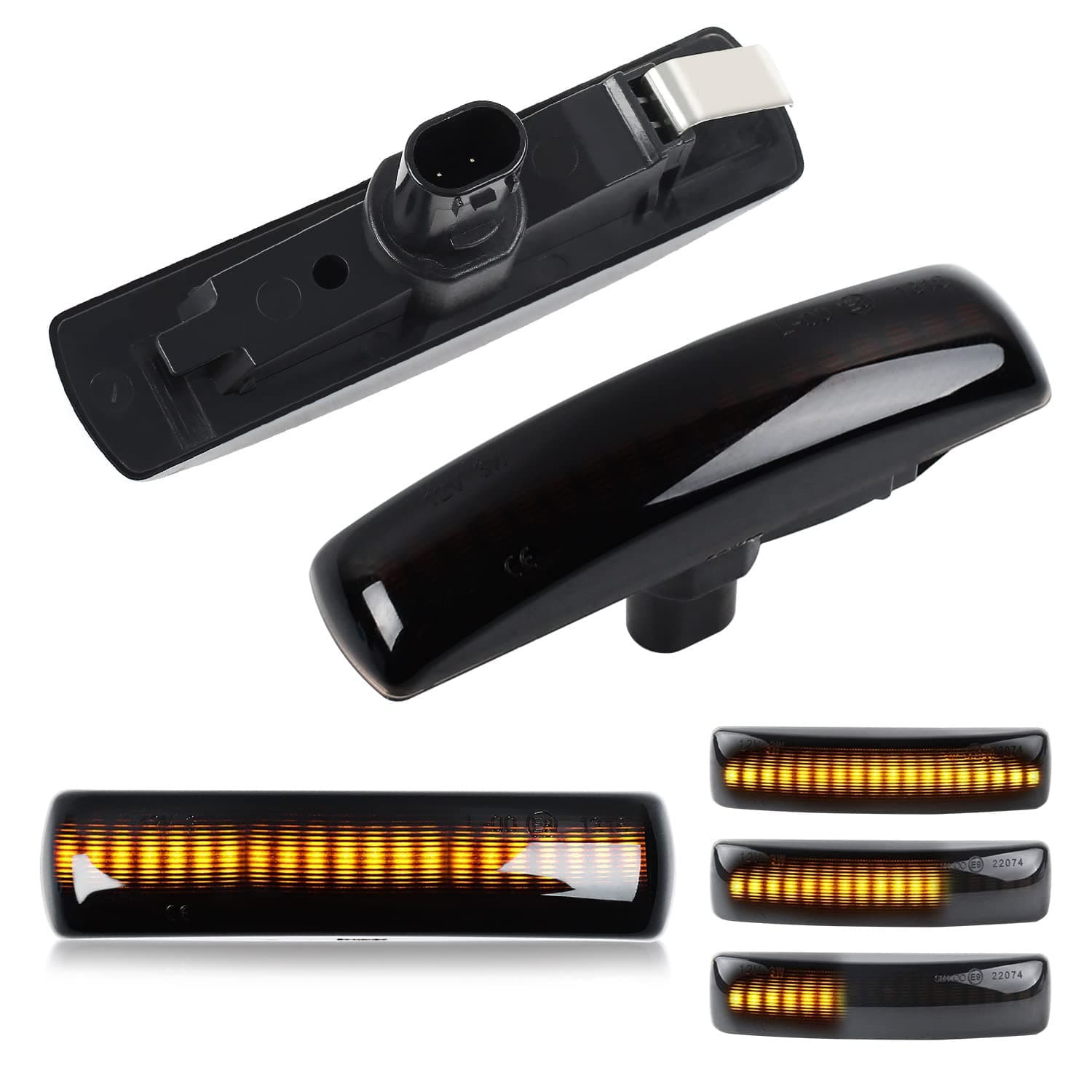 LED Turn Signal Indicator Dynamic Side Light, Lamps Amber Side Repeaters Marker CAN-bus Error Free Smoked Compatible with Lan-d Rove-r Discovery 3/4 Freelander 2 Sport(1 Pair)