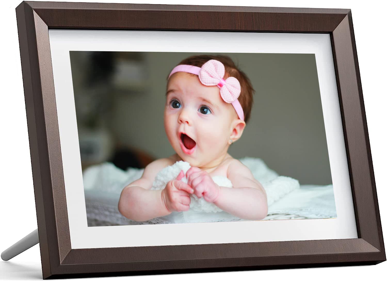 Dragon Touch Digital Picture Frame WiFi 10 inch IPS Touch Screen Digital Photo Frame Display, 32GB Storage, Auto-Rotate, Share Photos via App, Email, Cloud, Classic 10 Brown, PUUDUU