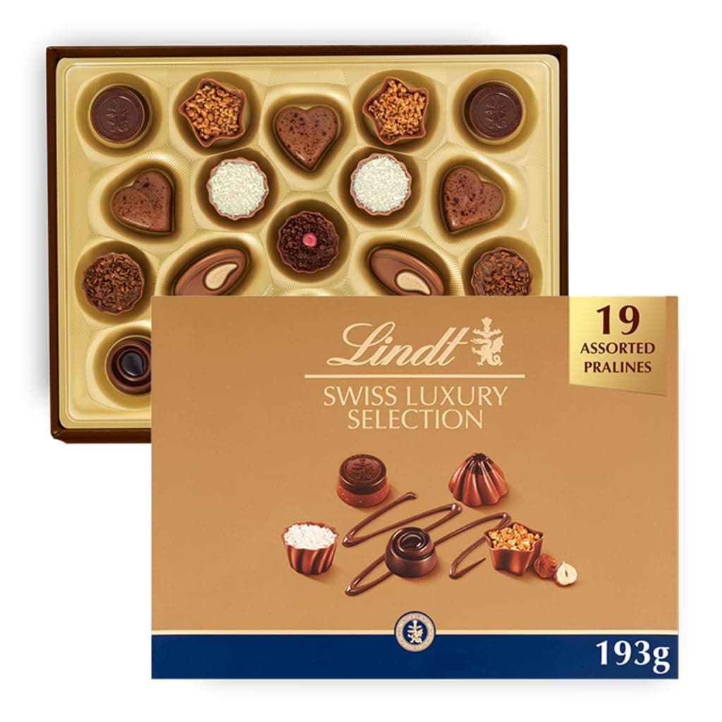 Swiss Luxury Selection – 193g Medium Gift Box – 19 Assorted Milk, Dark & White Chocolates – Gift for Him & Her