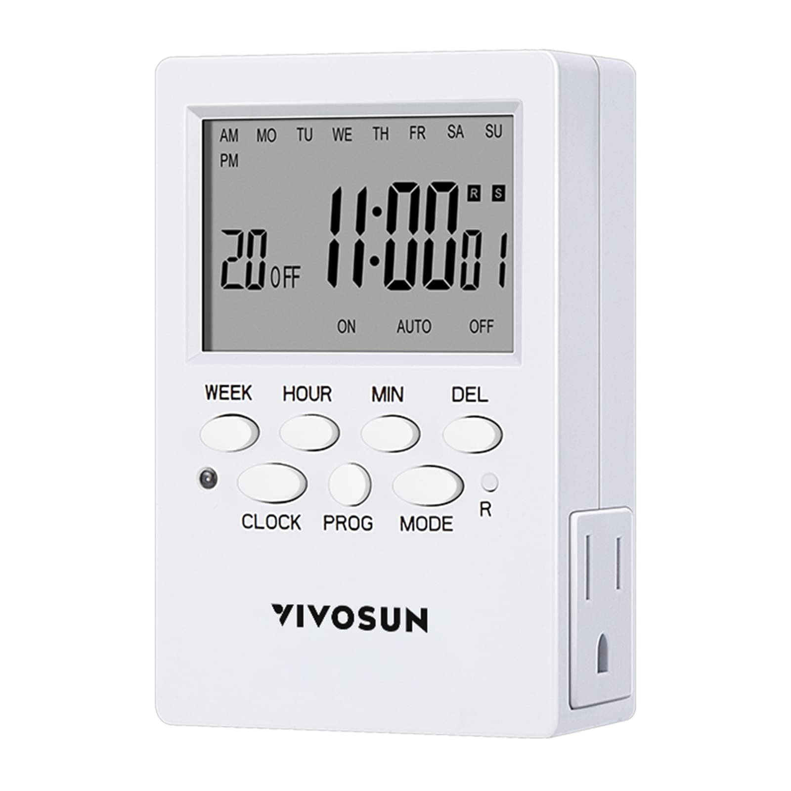 VIVOSUN Digital Timer Outlet 7 Day Programmable Digital Outlet Timer with 2 Independent Outlets 3 Prong, 20 on/Off Programs Groups, Countdown Setting, Indoor for Light Lamp, Fan(1Pack)