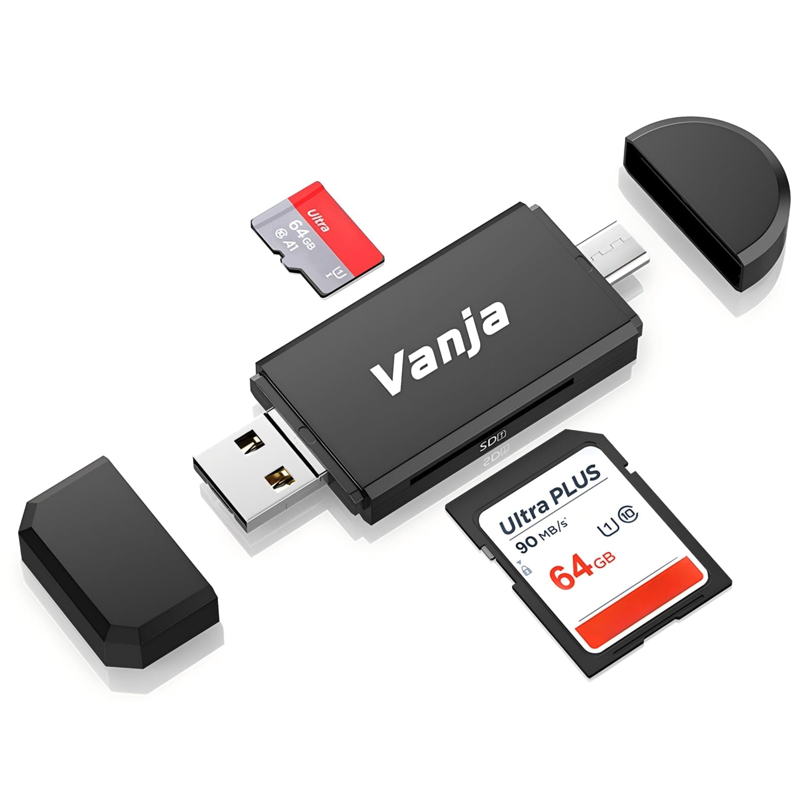 Vanja SD Card Reader, High-Speed USB Type A & Type C to Micro SD Card Adapter for SD, SDHC, SDXC, Micro SDXC | Compatible with iPhone 17/16/15, MacBook Pro/Air, iPad Pro, Smartphone