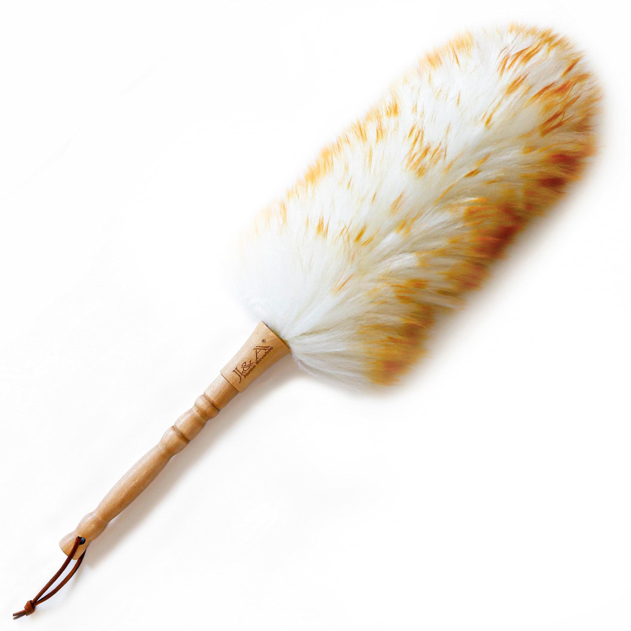 J&A Jason Aerobic Lambswool Dusters with Solid Wooden Handle, Flexible Head, Anti-Static, Comfortable Grips 18.9 inchs Long Feather Duster for Office, Home and Car etc.