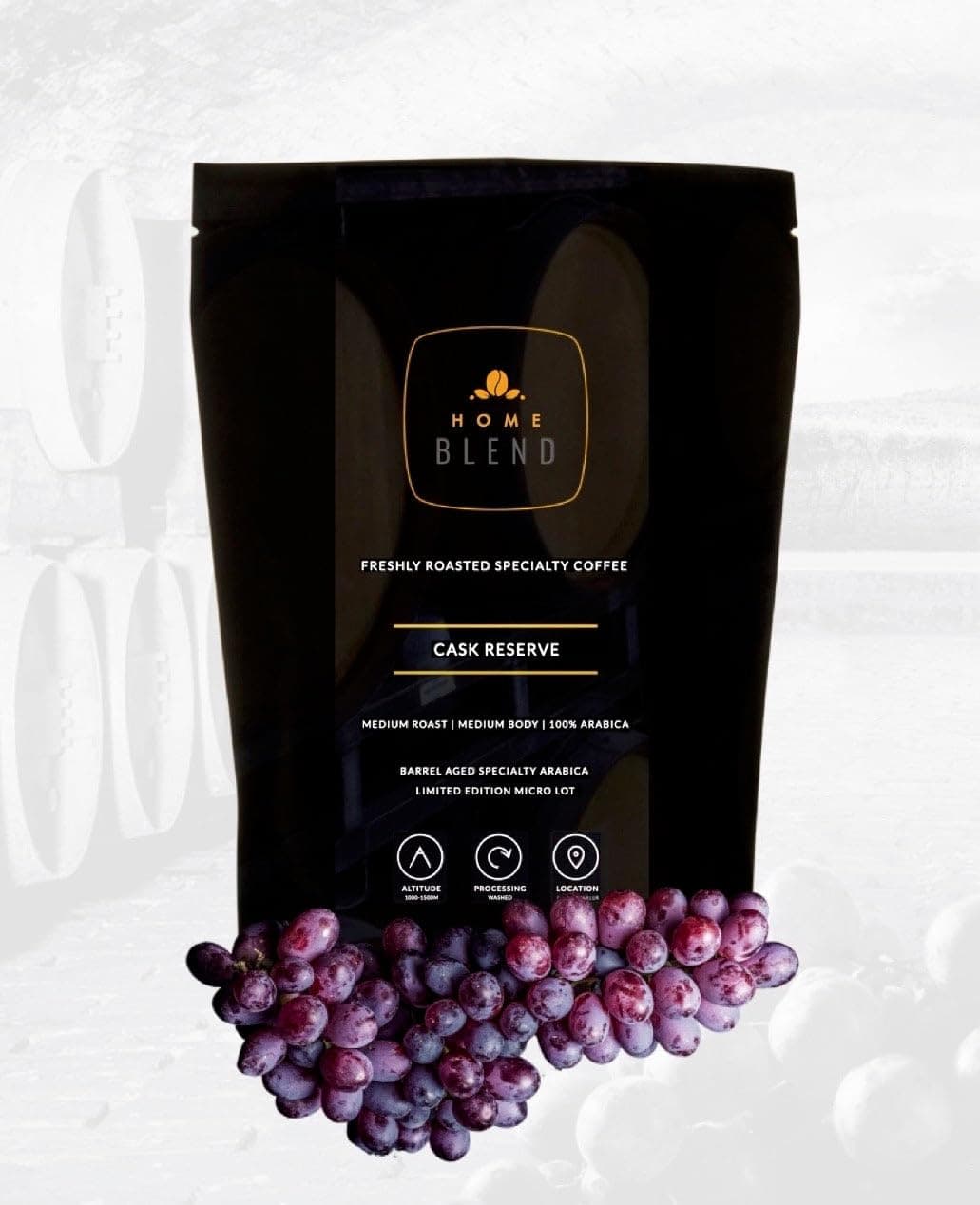 Home Blend Coffee Roasters - Cask Reserve Barrel Aged Coffee - Medium Roast - Pack of 80g (Whole Bean)